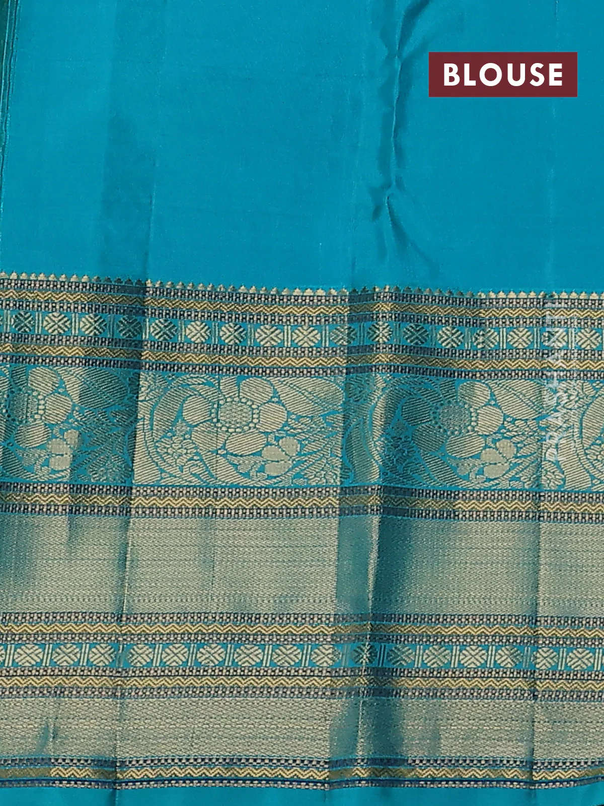 Pure kanchipuram silk saree navy blue and teal blue with allover zari weaves and long zari woven korvai border - Image 3