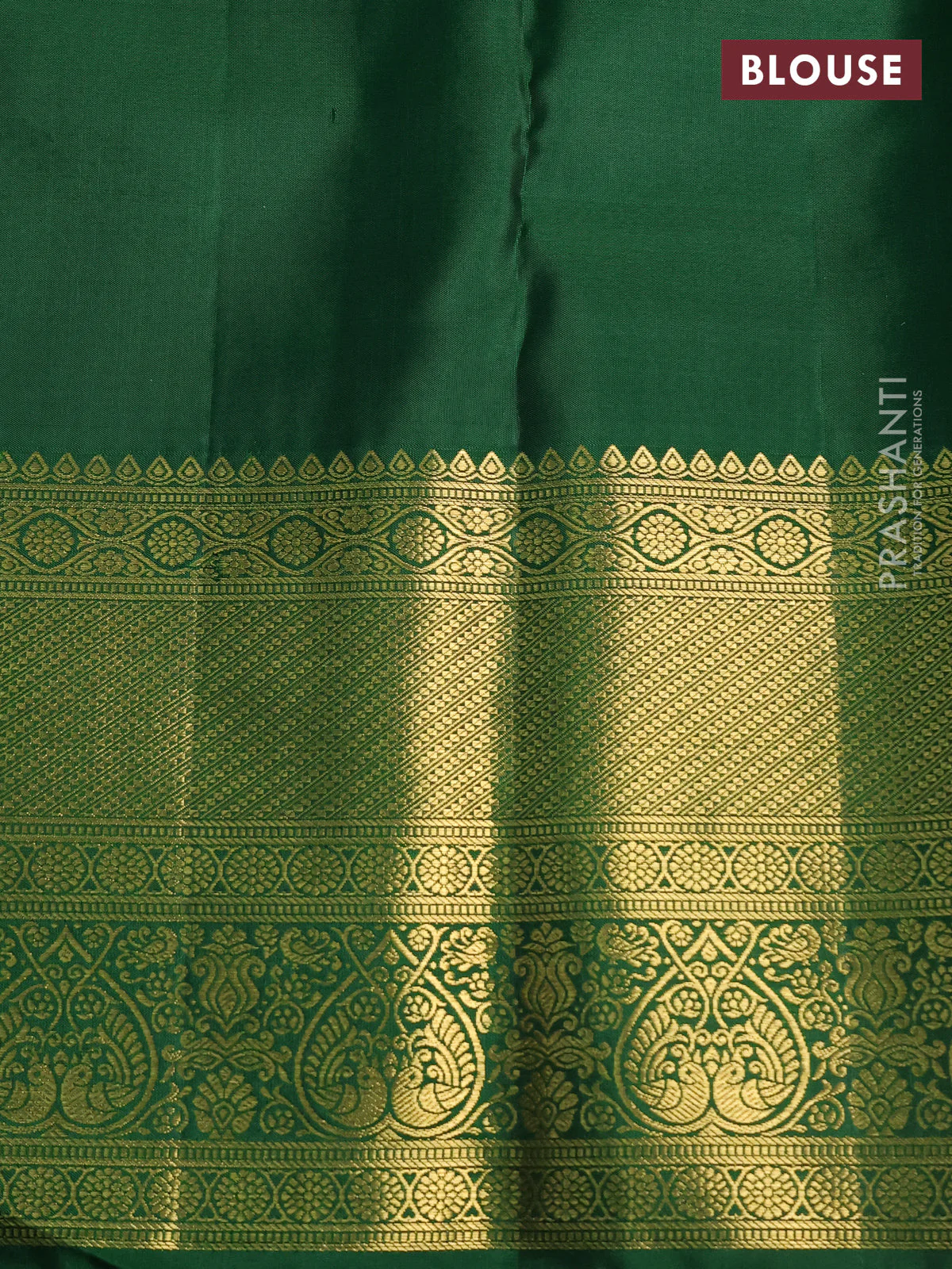 Pure kanchipuram silk saree off white and green with allover zari woven brocade weaves and zari woven border - Image 4