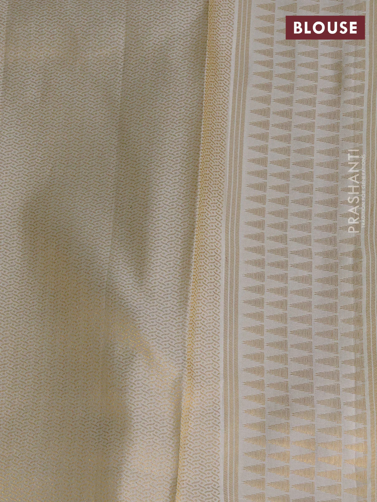Pure kanchipuram silk saree off white with allover zari weaves and temple design zari woven border - Image 4