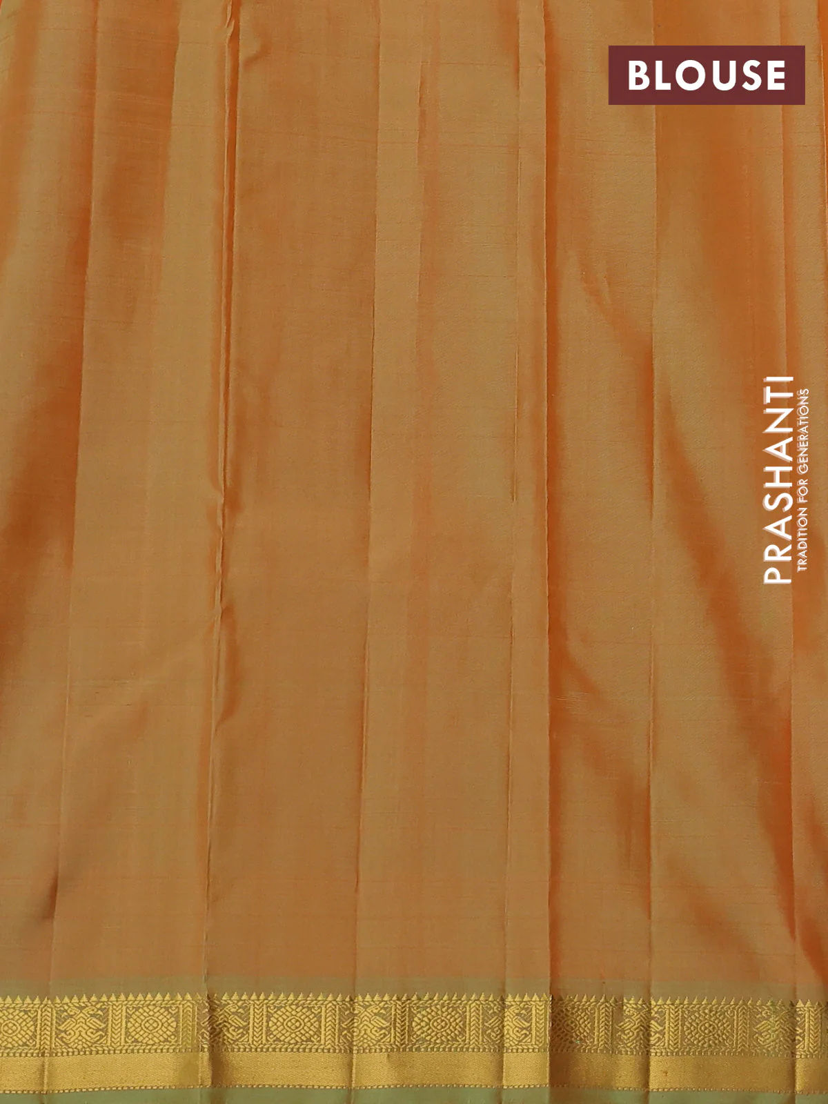 Pure kanchipuram silk saree orange and dual shade of pista green with zari woven buttas and rich zari woven border - Image 4
