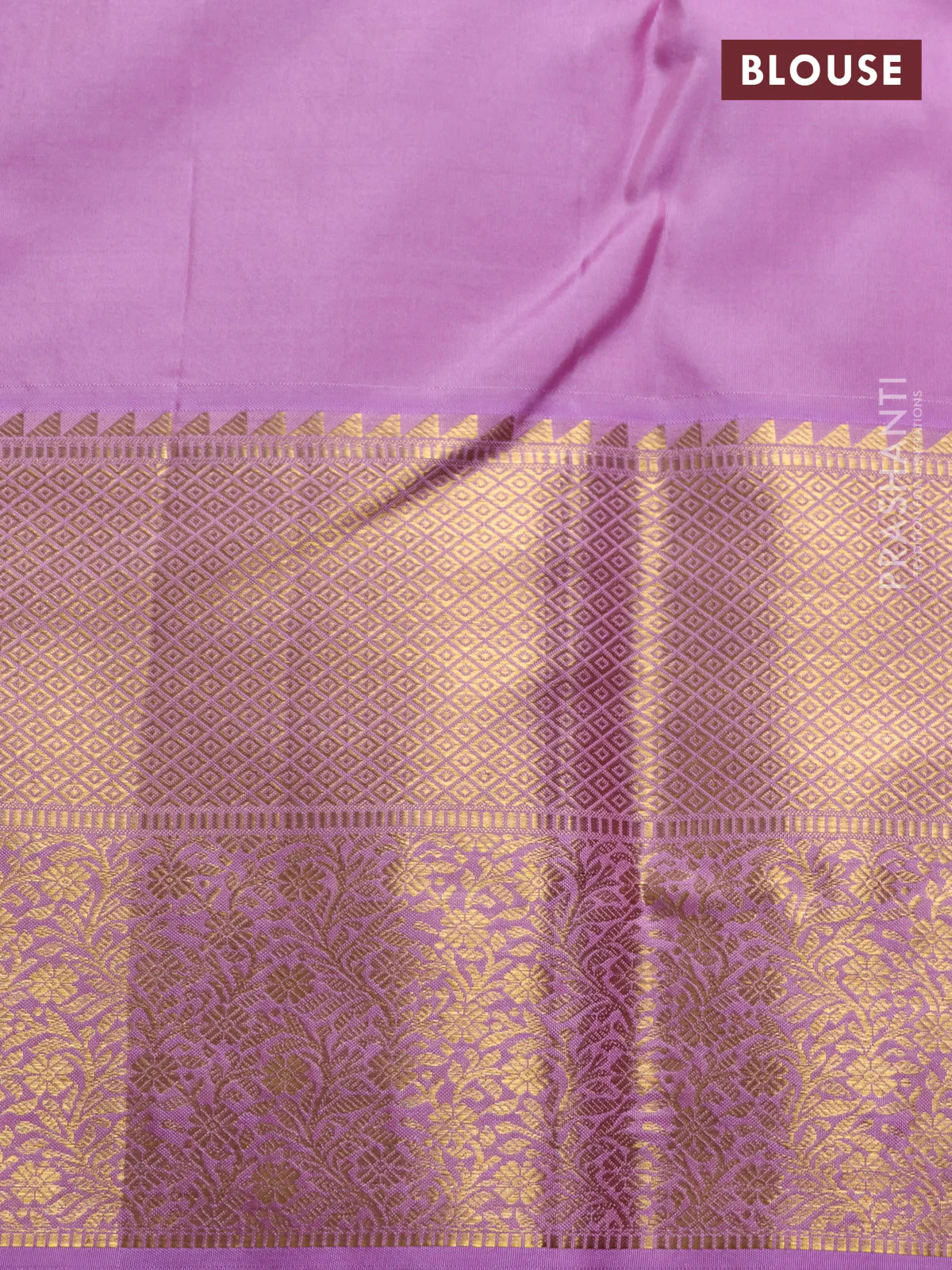 Pure kanchipuram silk saree orange and mild lavender with allover zari woven brocade weaves and rich zari woven border - Image 5