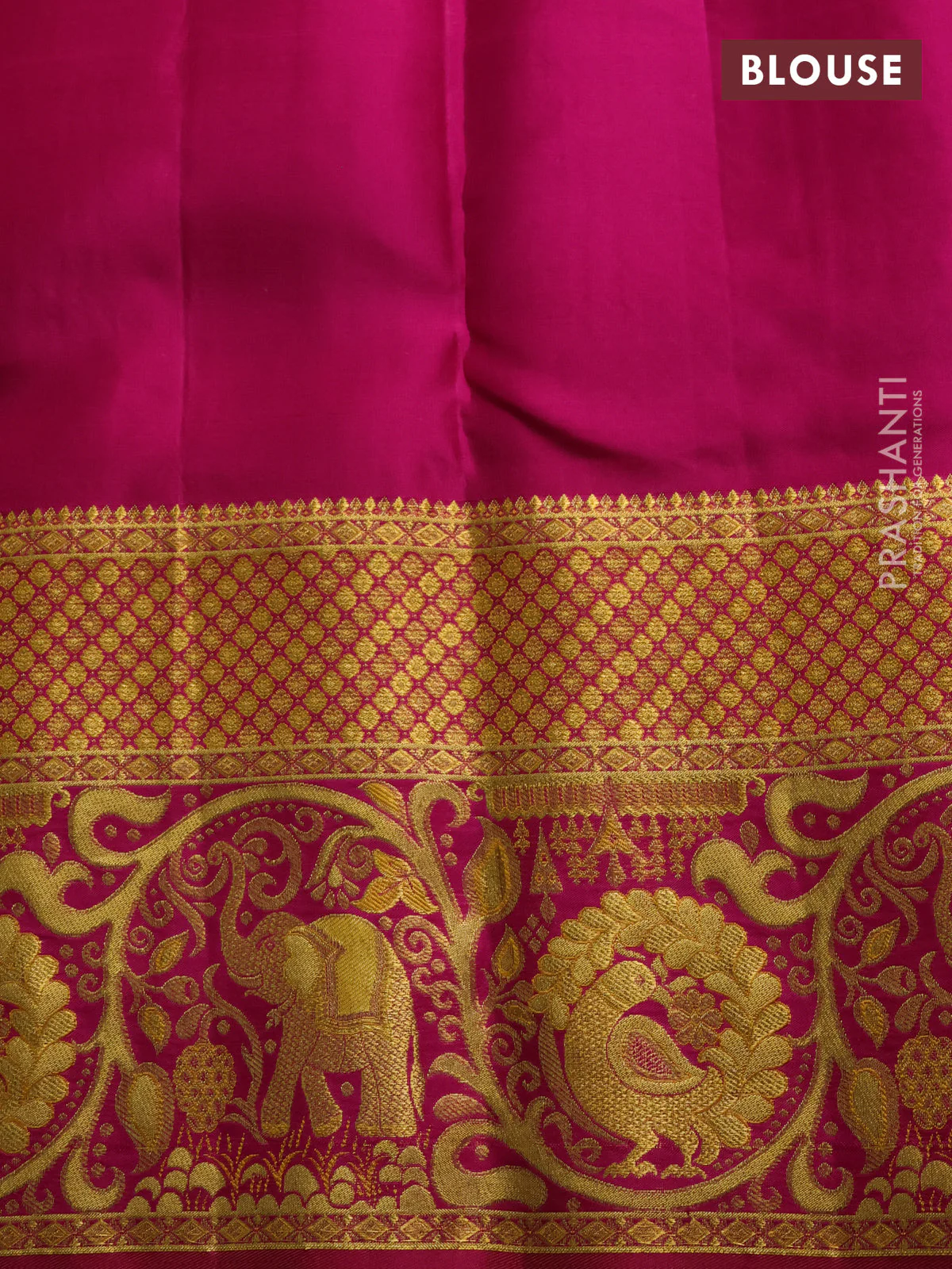 Pure kanchipuram silk saree orange and pink with allover zari woven brocade weaves and long rich elephant & annam zari woven border - Image 5