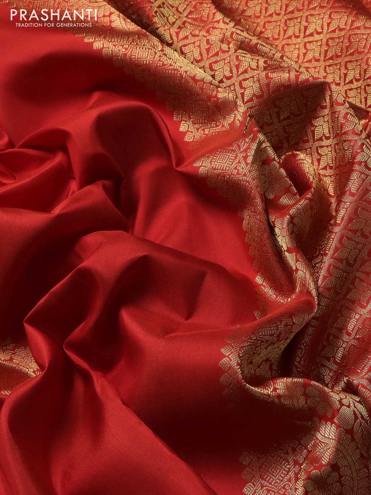 Pure kanchipuram silk saree orange with zari woven buttas and zari woven border - Image 3