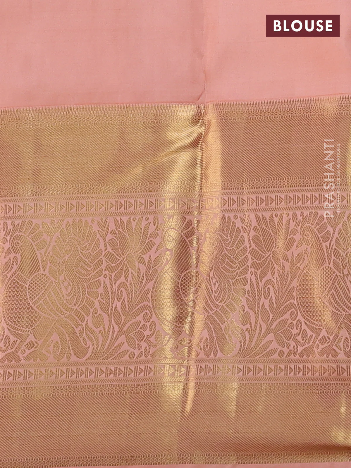 Pure kanchipuram silk saree pale orange with allover silver & gold zari leheriya weaves and long annam zari woven border - Image 4