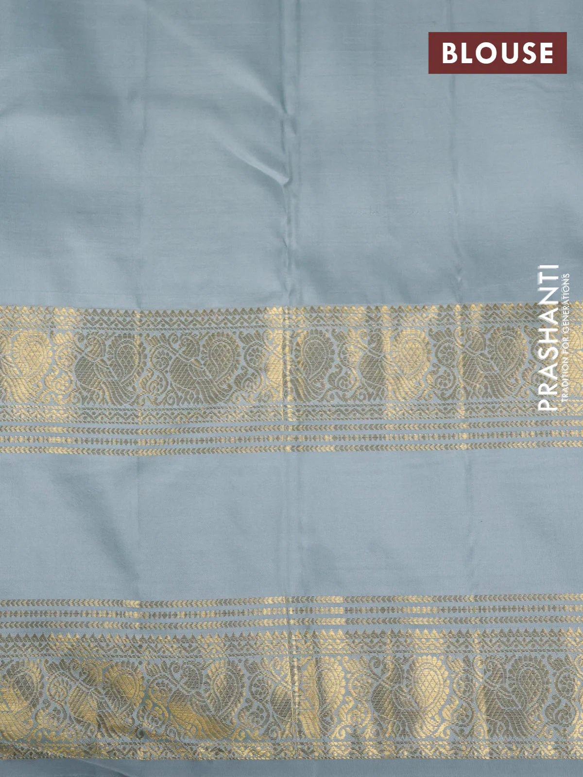 Pure kanchipuram silk saree pastel blue shade with allover zari woven checked pattern and long rettapet zari woven border - Image 4