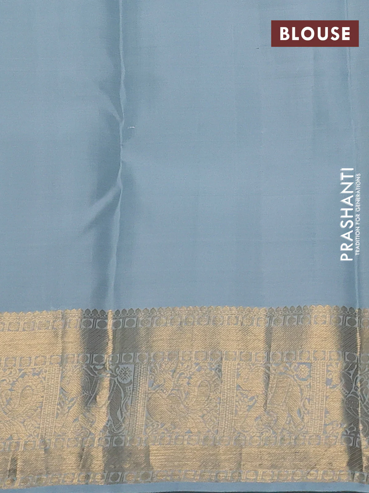 Pure kanchipuram silk saree pastel blue with allover self emboss & zari weaves and rich zari woven border - Image 4