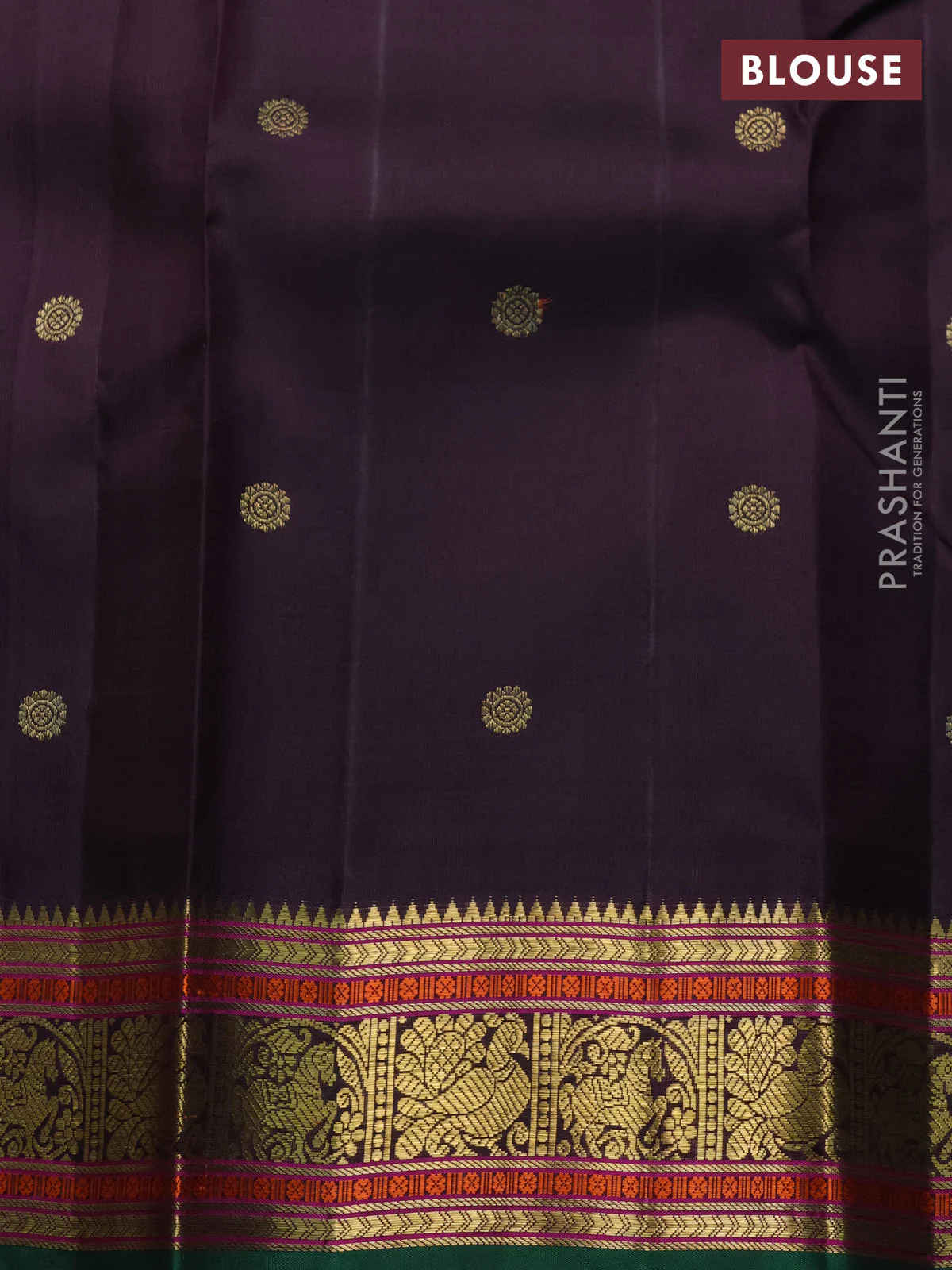 Pure kanchipuram silk saree pastel green and green coffee brown with zari woven buttas and zari woven korvai border - Image 4