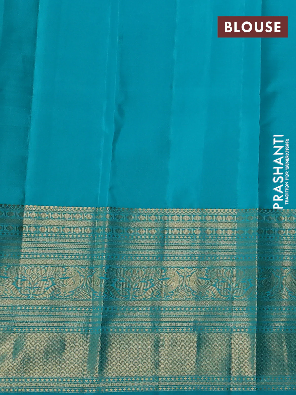 Pure kanchipuram silk saree pastel peach and teal blue with zari woven buttas and long zari woven korvai border - Image 3