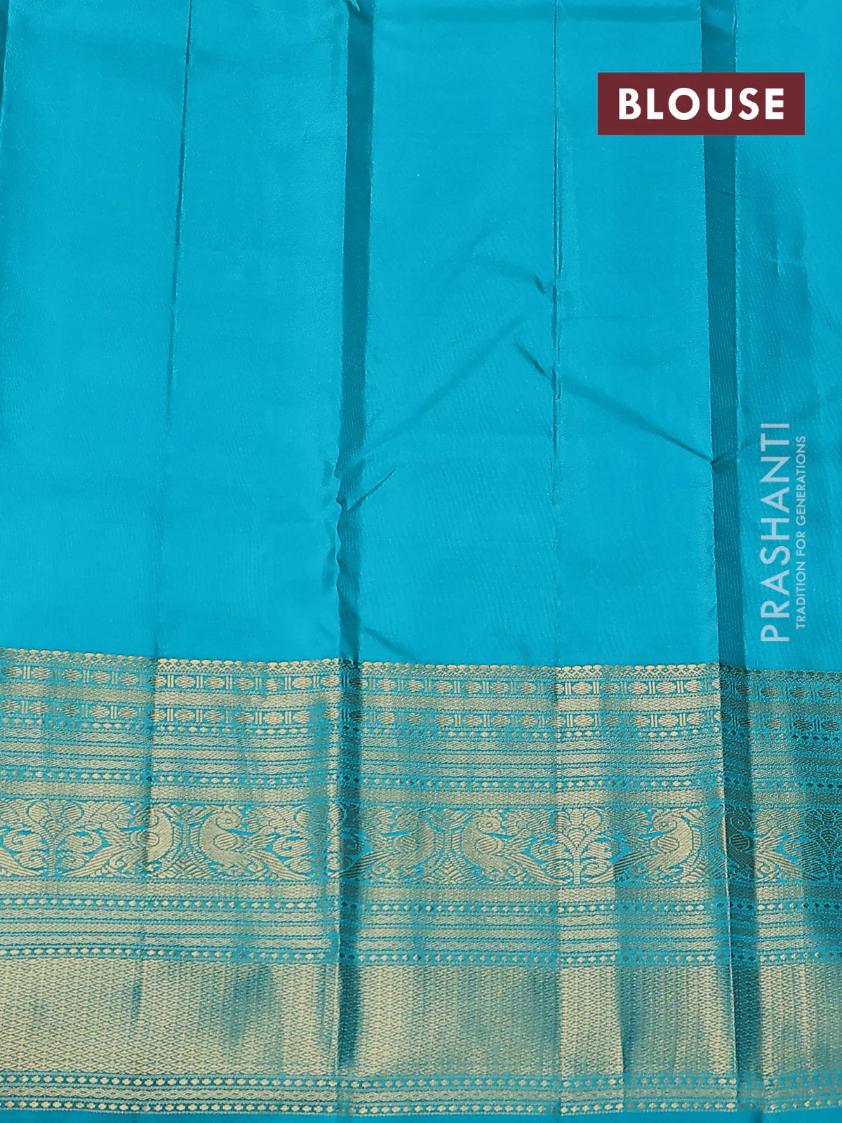 Pure kanchipuram silk saree pastel peach and teal blue with zari woven buttas and long zari woven korvai border - Image 3