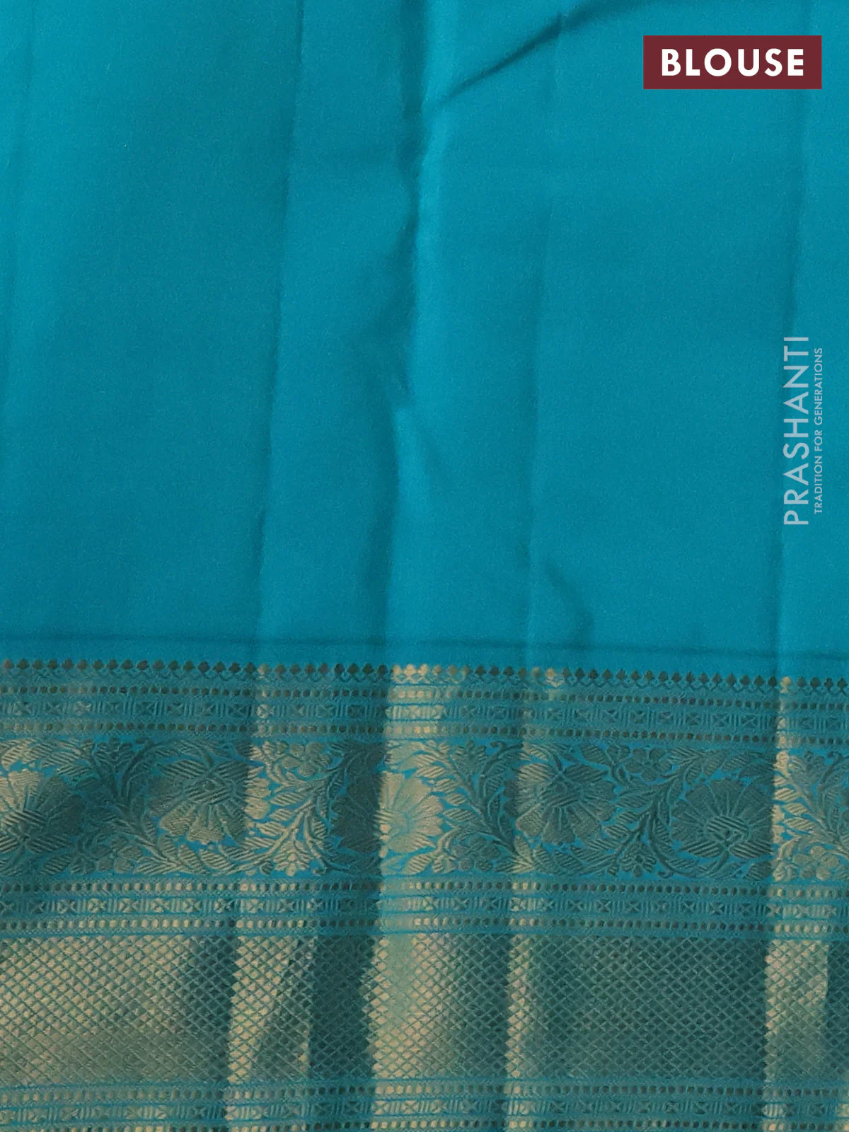 Pure kanchipuram silk saree pastel peach and teal blue with zari woven buttas and zari woven korvai border - Image 3