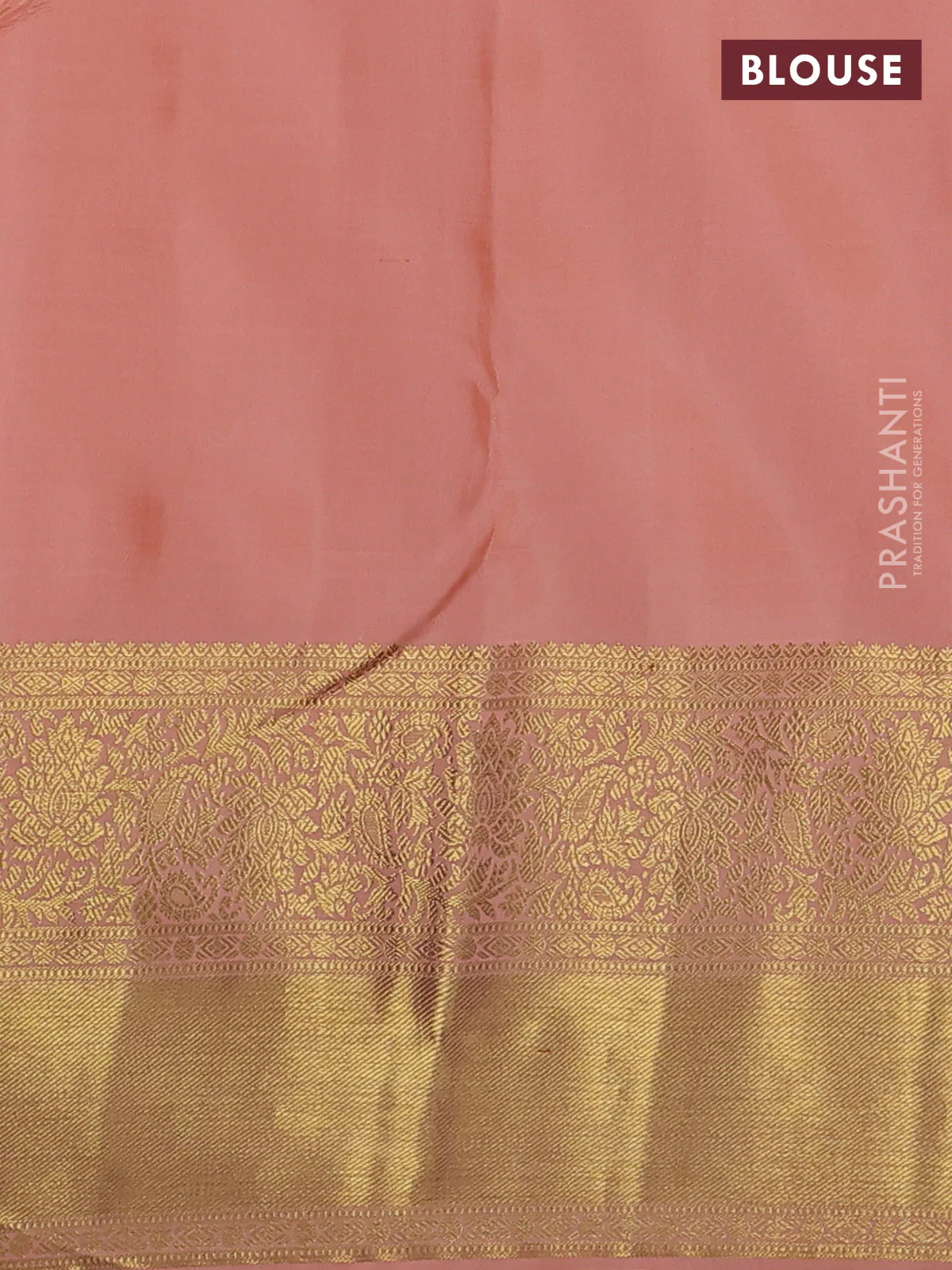 Pure kanchipuram silk saree peach orange with allover zari woven leheriya weaves and long rich zari woven border - Image 4