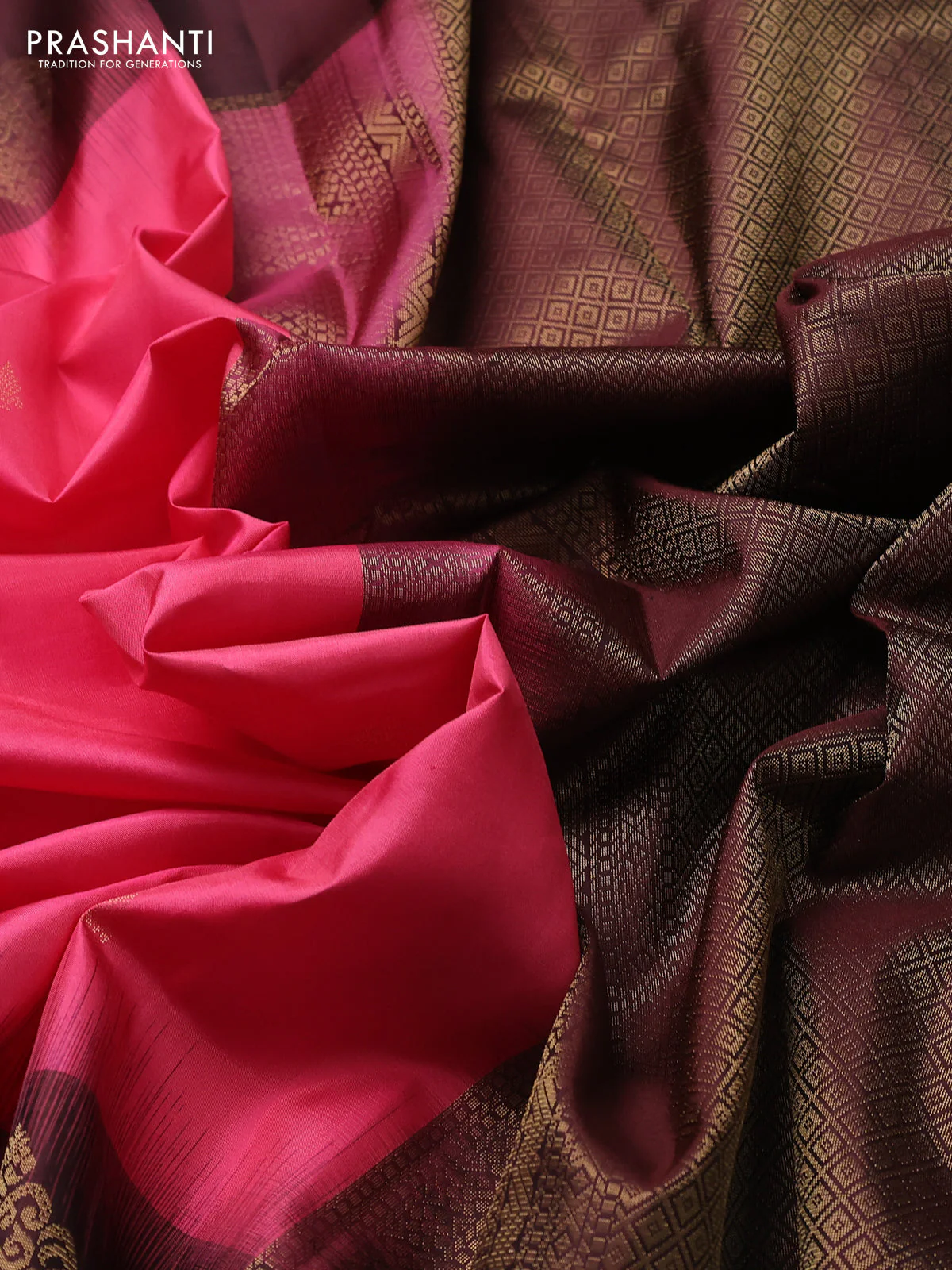 Pure kanchipuram silk saree peach pink and coffee brown with zari woven buttas and zari woven butta border - Image 3