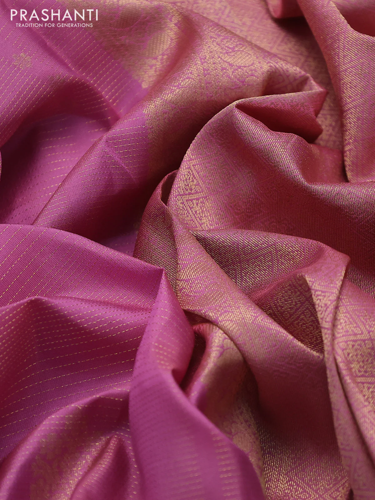 Pure kanchipuram silk saree peach pink and teal green with allover zari weaves & buttas and rich zari woven border - Image 3