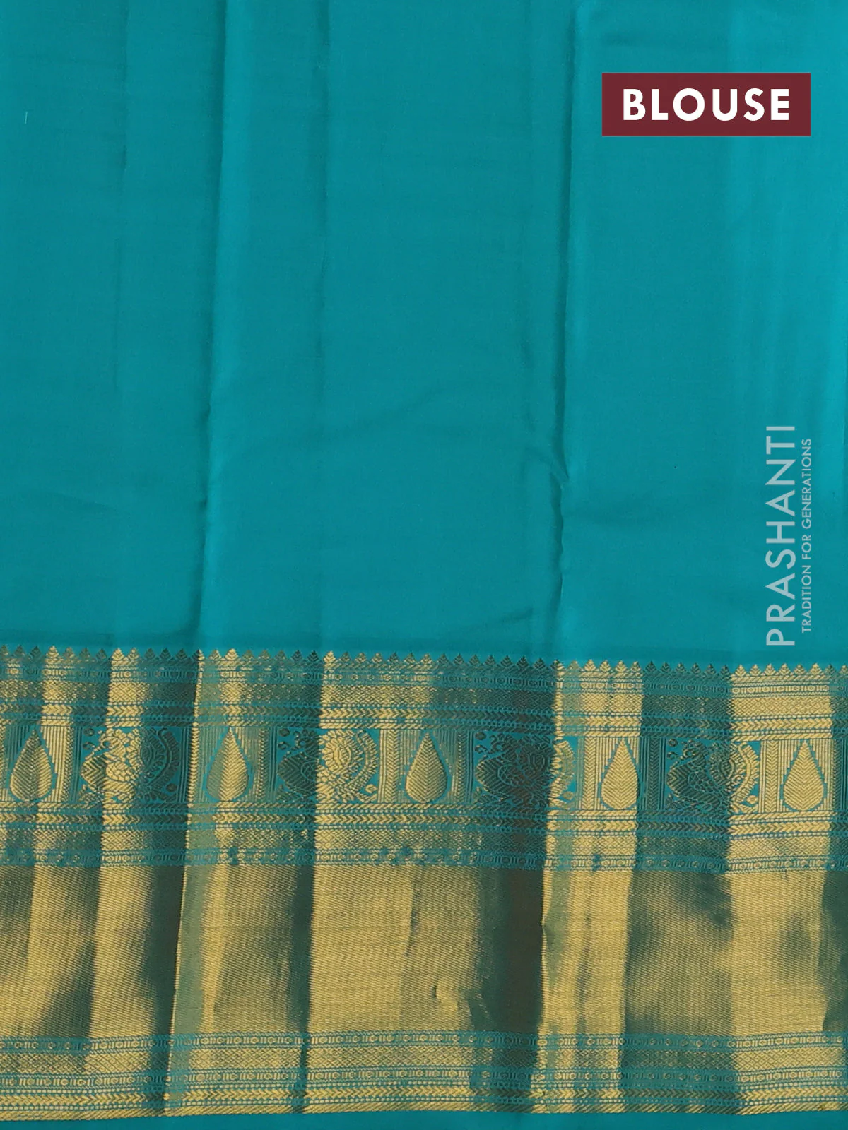Pure kanchipuram silk saree peach pink and teal green with zari woven buttas and long zari woven korvai border - Image 4