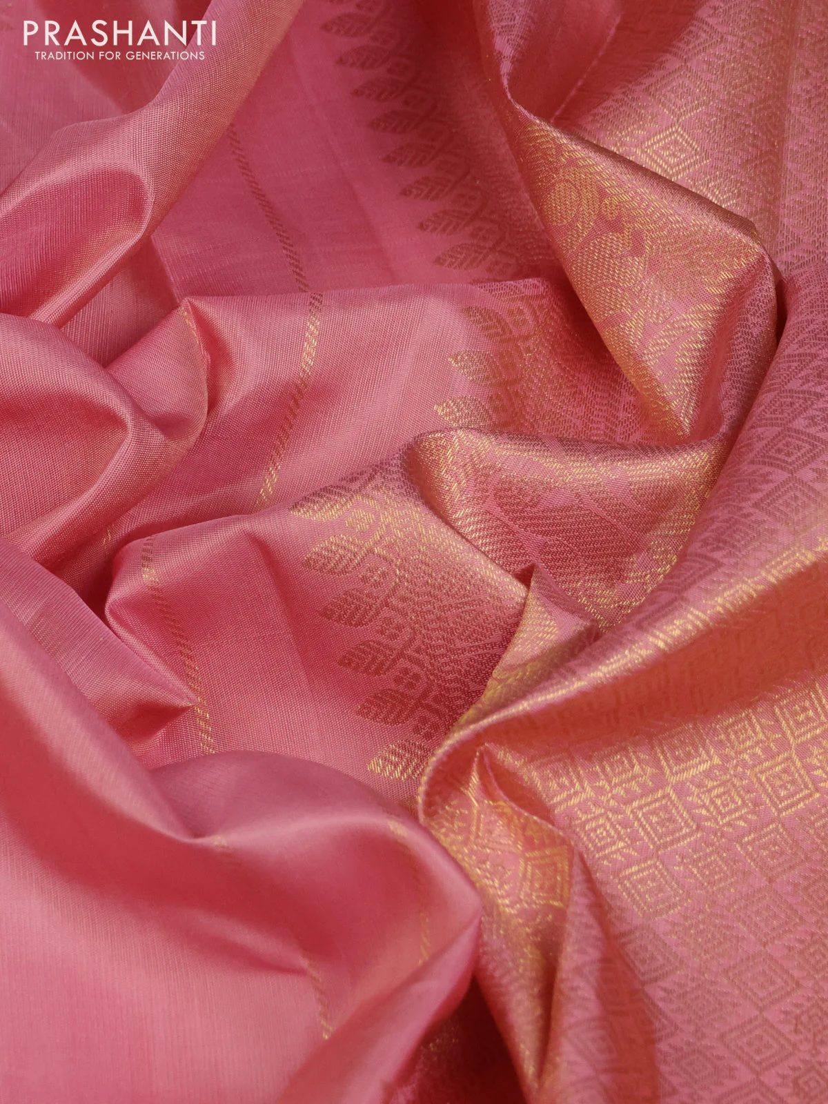 Pure kanchipuram silk saree peach shade with annam & rudhraksha zari woven buttas and long zari woven border - Image 3