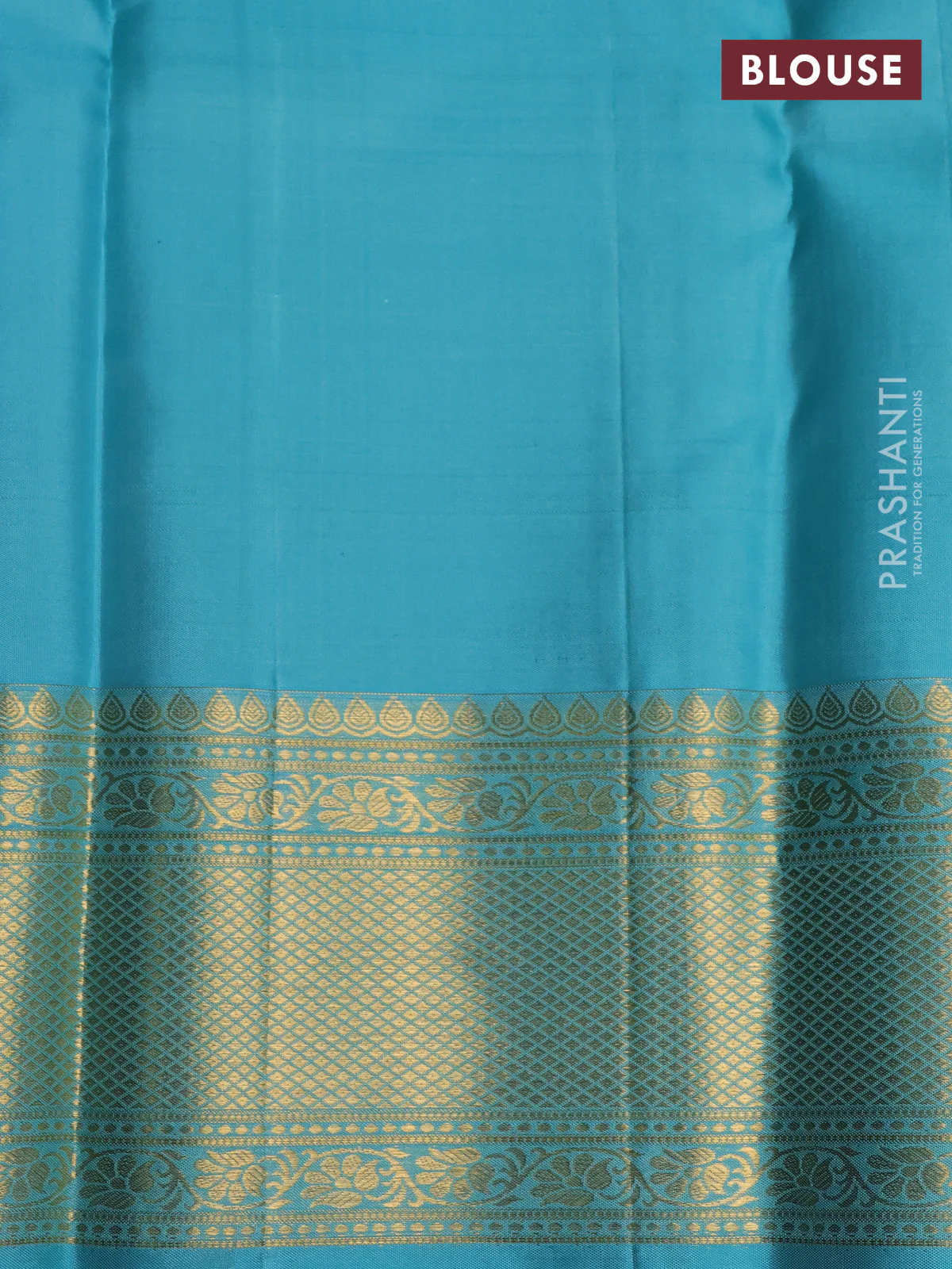 Pure kanchipuram silk saree peacock green and teal blue with allover zari woven brocade weaves and rich zari woven border - Image 4