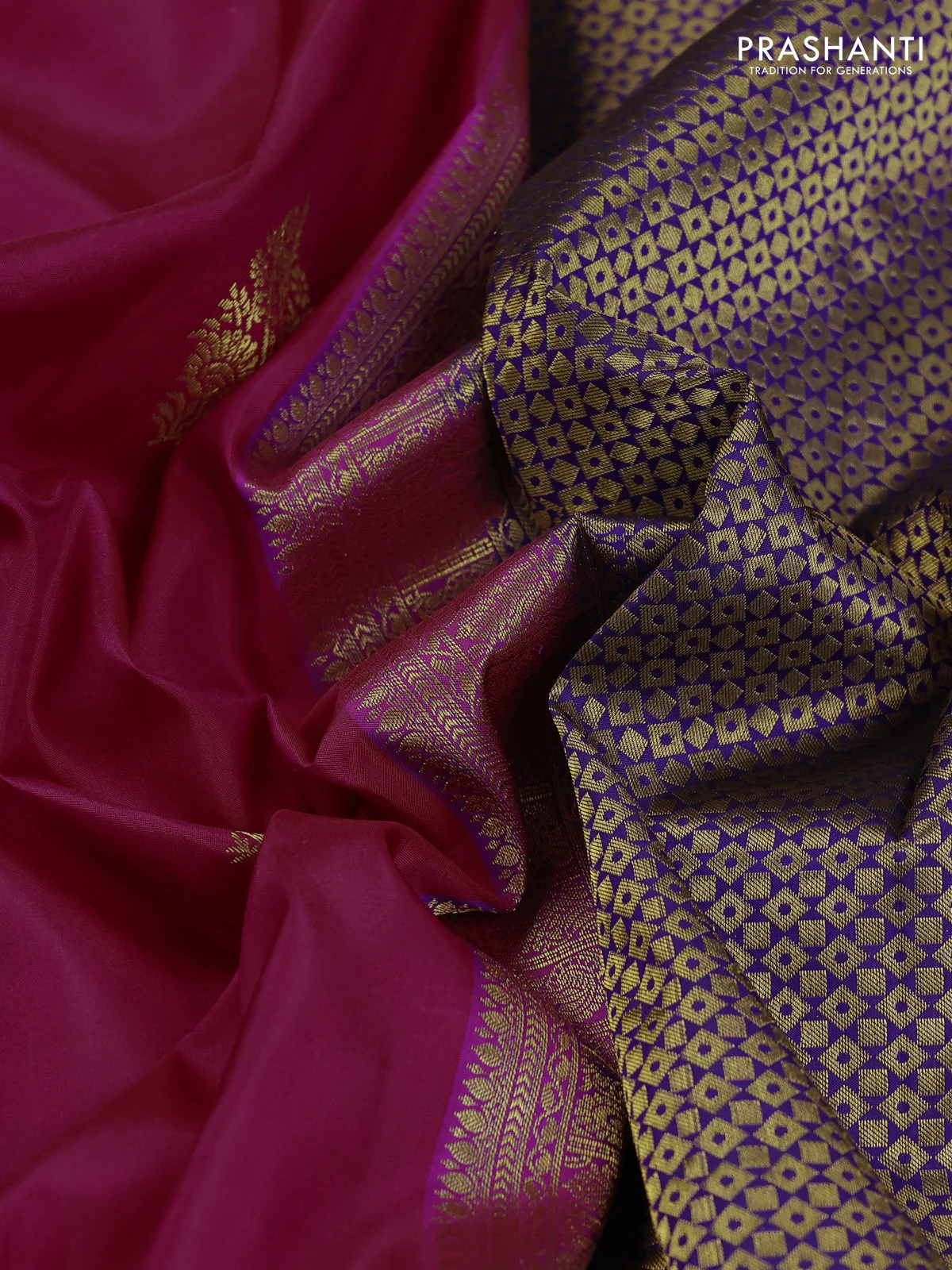 Pure kanchipuram silk saree pink and blue with zari woven buttas and long zari woven korvai border - Image 3