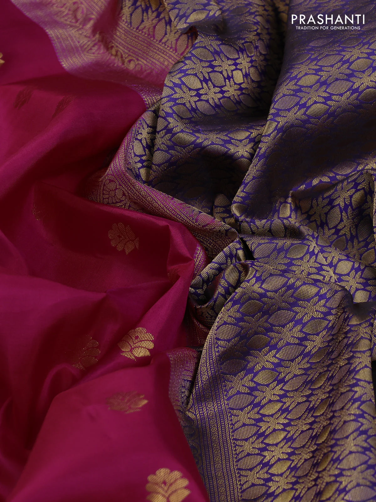 Pure kanchipuram silk saree pink and blue with zari woven buttas and rich zari woven korvai border - Image 3