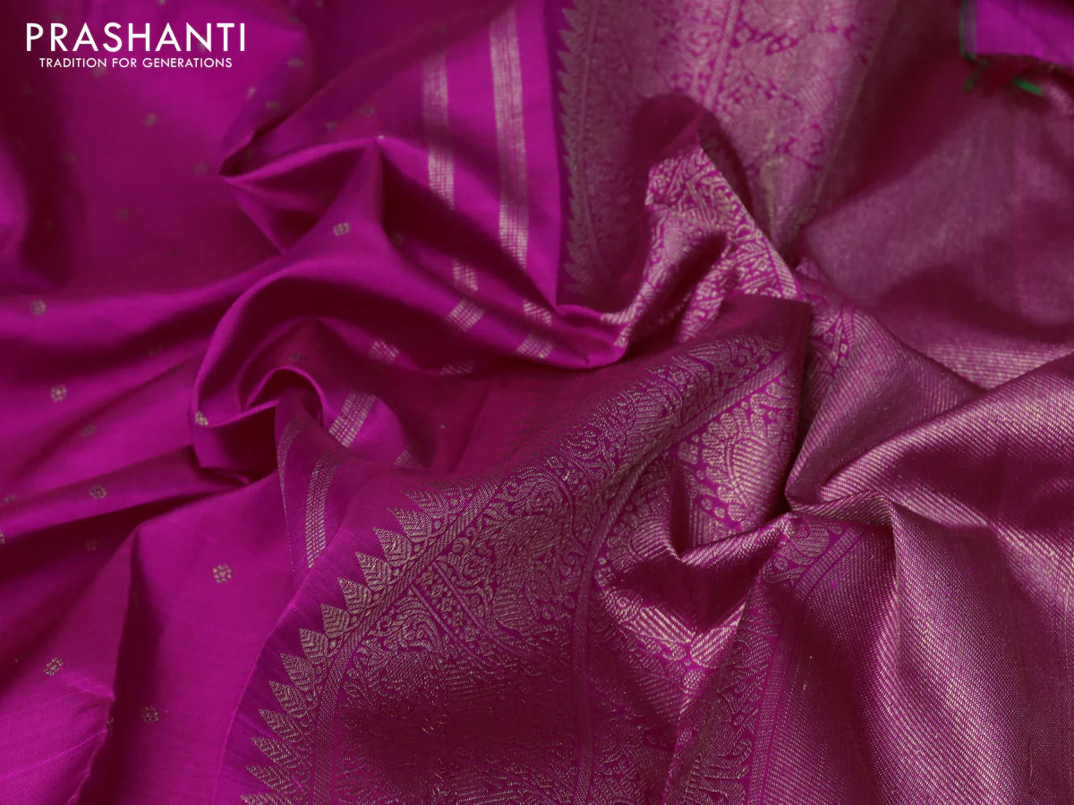 Pure kanchipuram silk saree pink and dual shade of green with zari woven buttas and zari woven border - Image 4