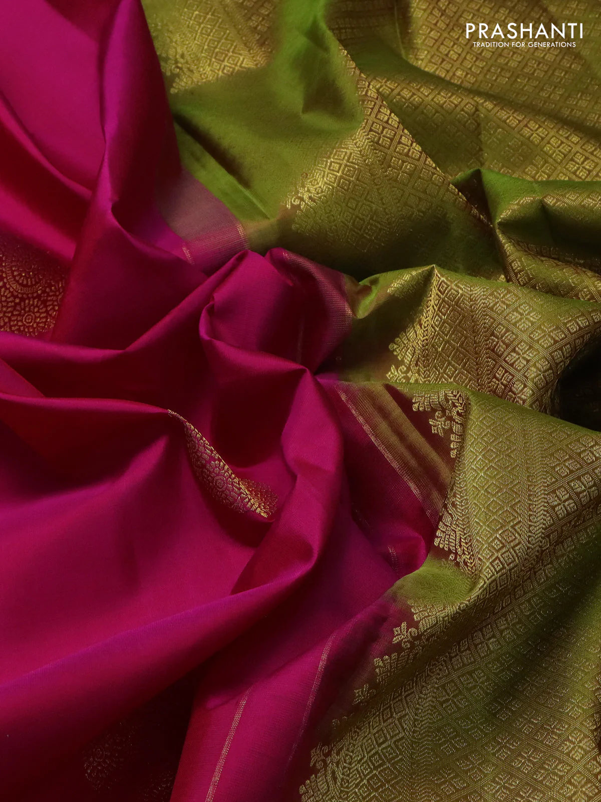 Pure kanchipuram silk saree pink and light green with zari woven buttas and zari woven border - Image 3