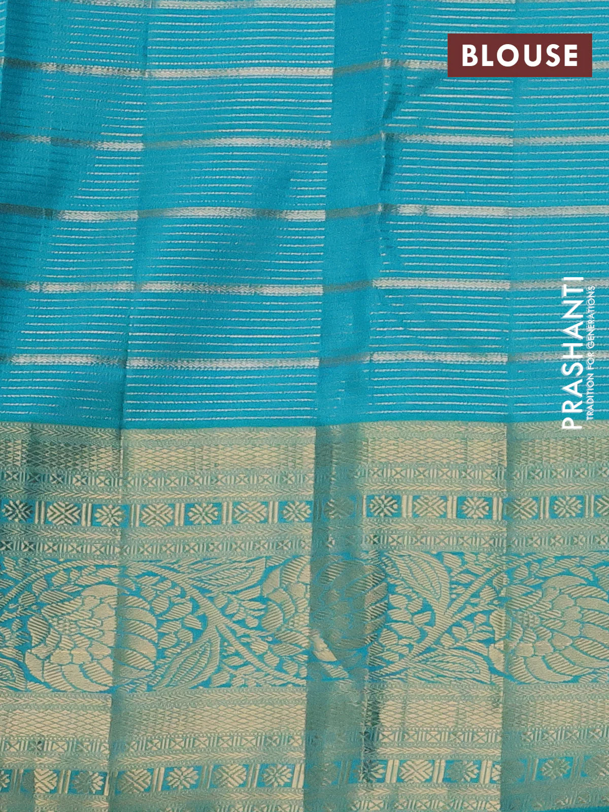 Pure kanchipuram silk saree pink and teal green with allover zari woven stripes pattern and zari woven border - Image 3