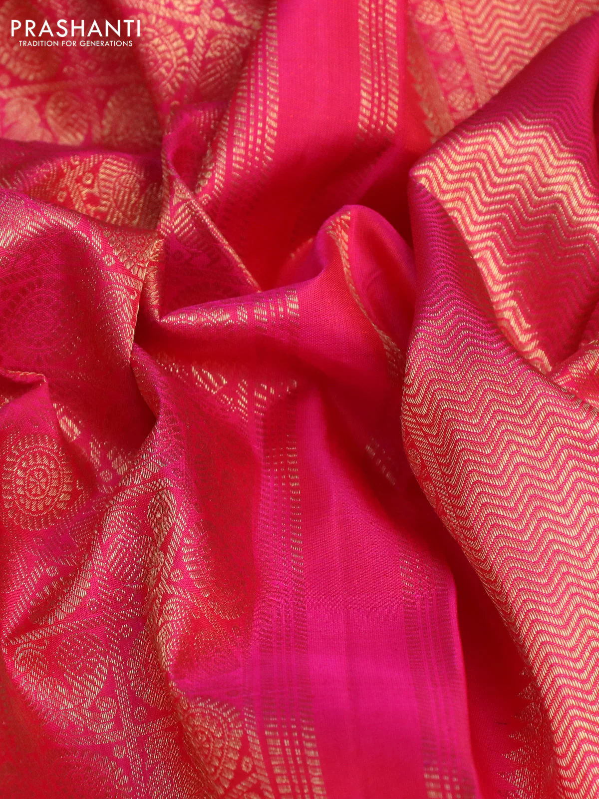 Pure kanchipuram silk saree pink with allover zari woven brocade weaves and zari woven border - Image 3