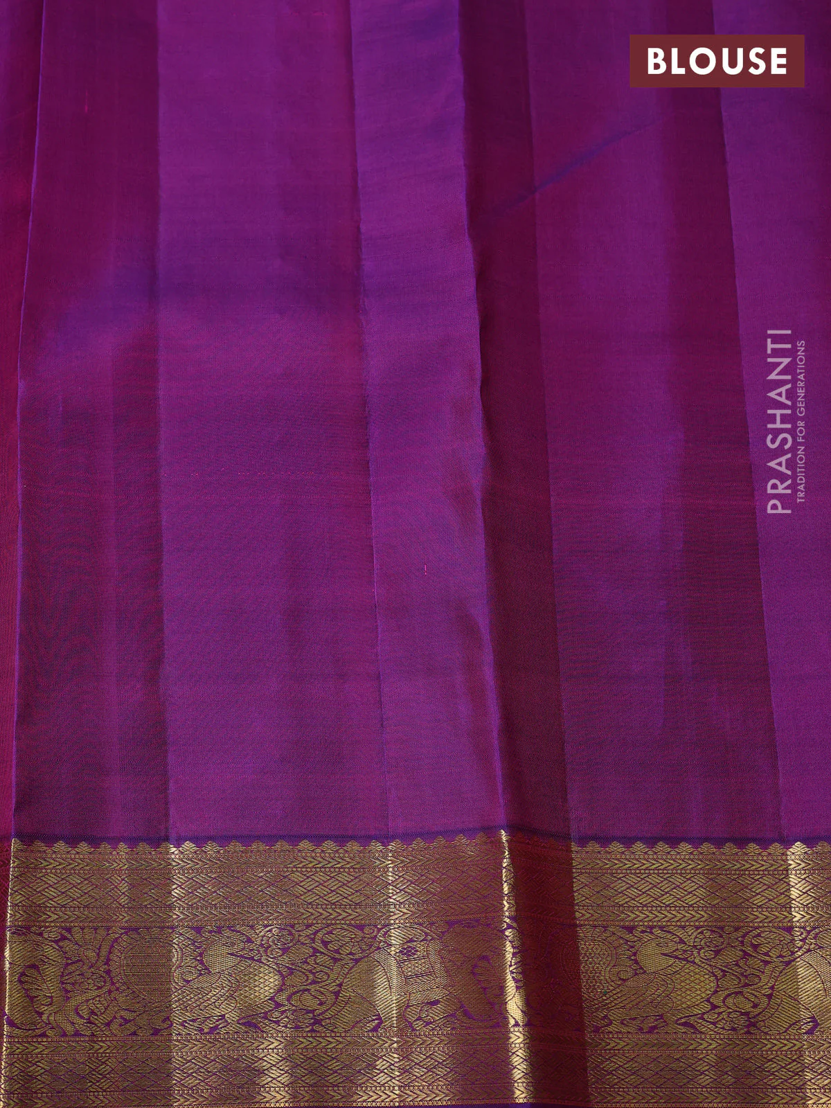 Pure kanchipuram silk saree pinkish orange and purple with allover zari woven checks & buttas and annam & elephant zari woven border - Image 5