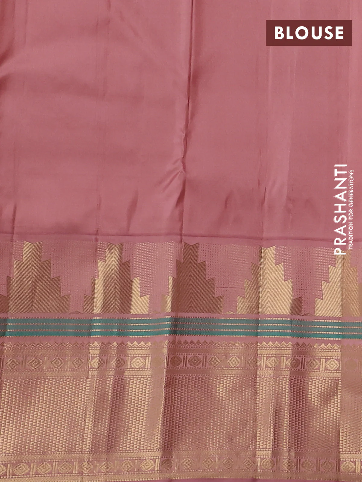Pure kanchipuram silk saree purple and pastel peach with paisley zari woven buttas and long temple design zari woven korvai border - Image 3