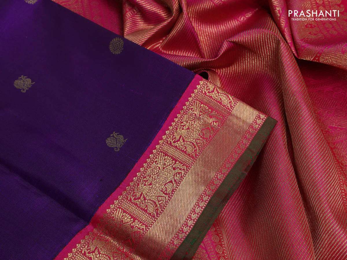 Pure kanchipuram silk saree purple and pink with annam & rudhraksha zari woven buttas and rich zari woven korvai border - Image 3