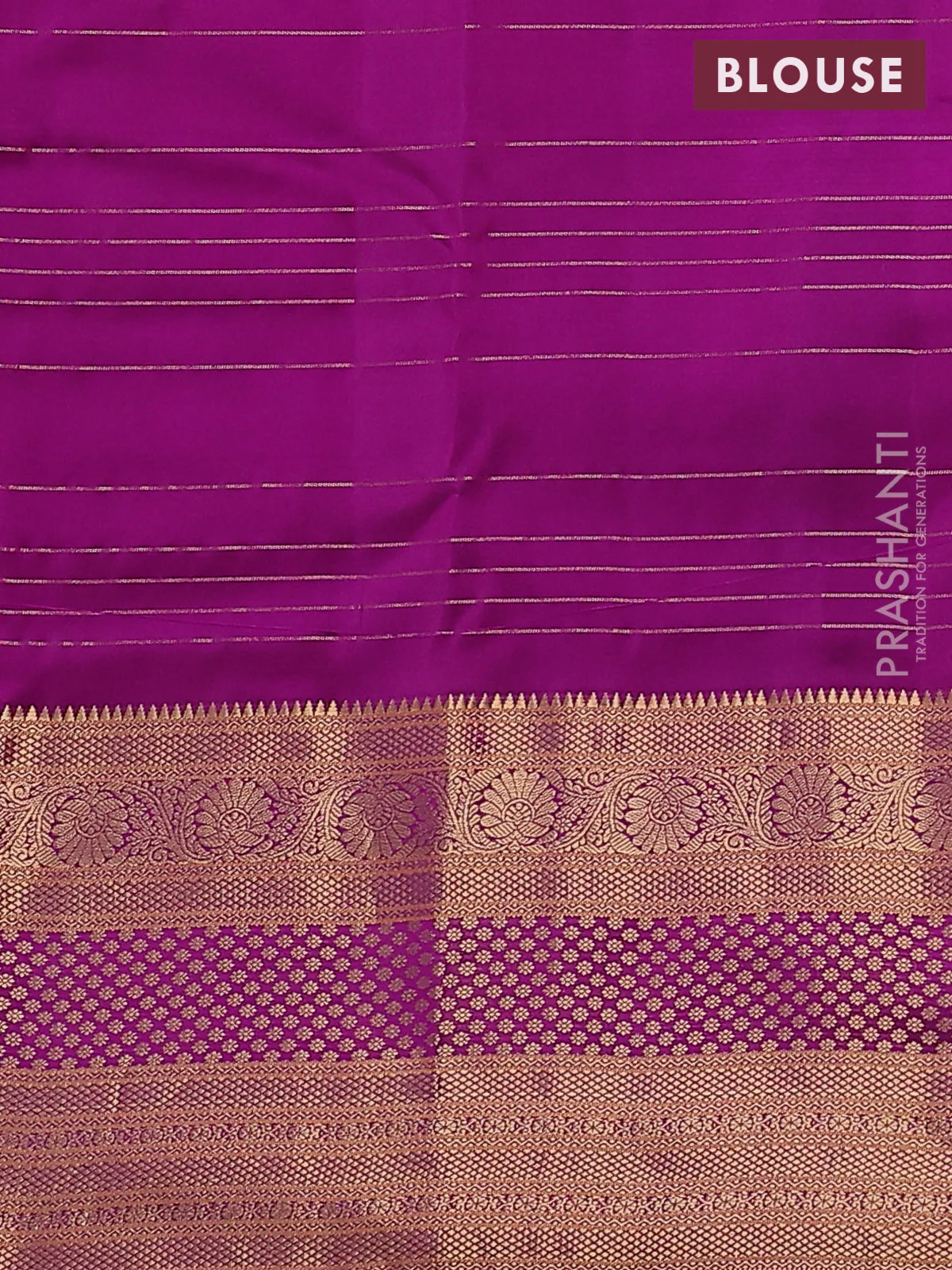 Pure kanchipuram silk saree purple with allover checks & zari buttas and long rich zari woven border - Image 3