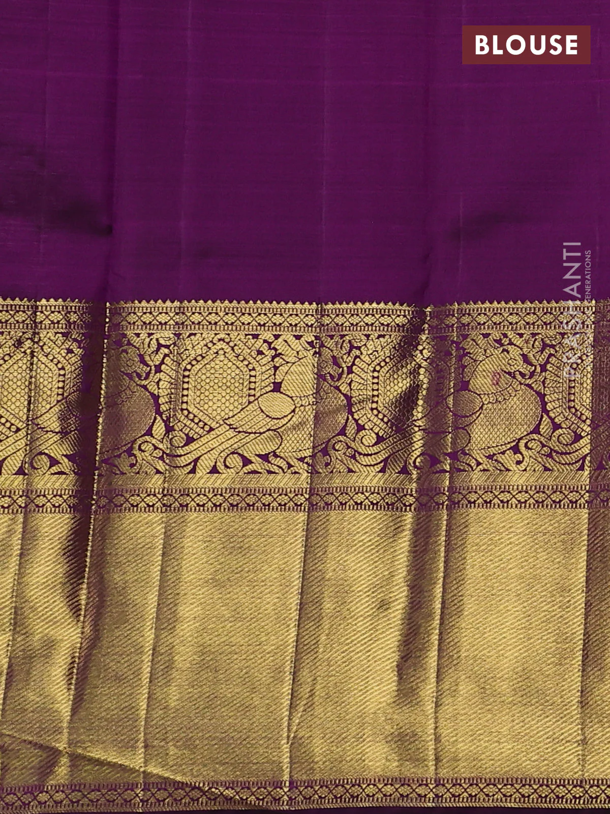 Pure kanchipuram silk saree purple with allover silver & gold zari leheriya weaves and long zari woven border - Image 4