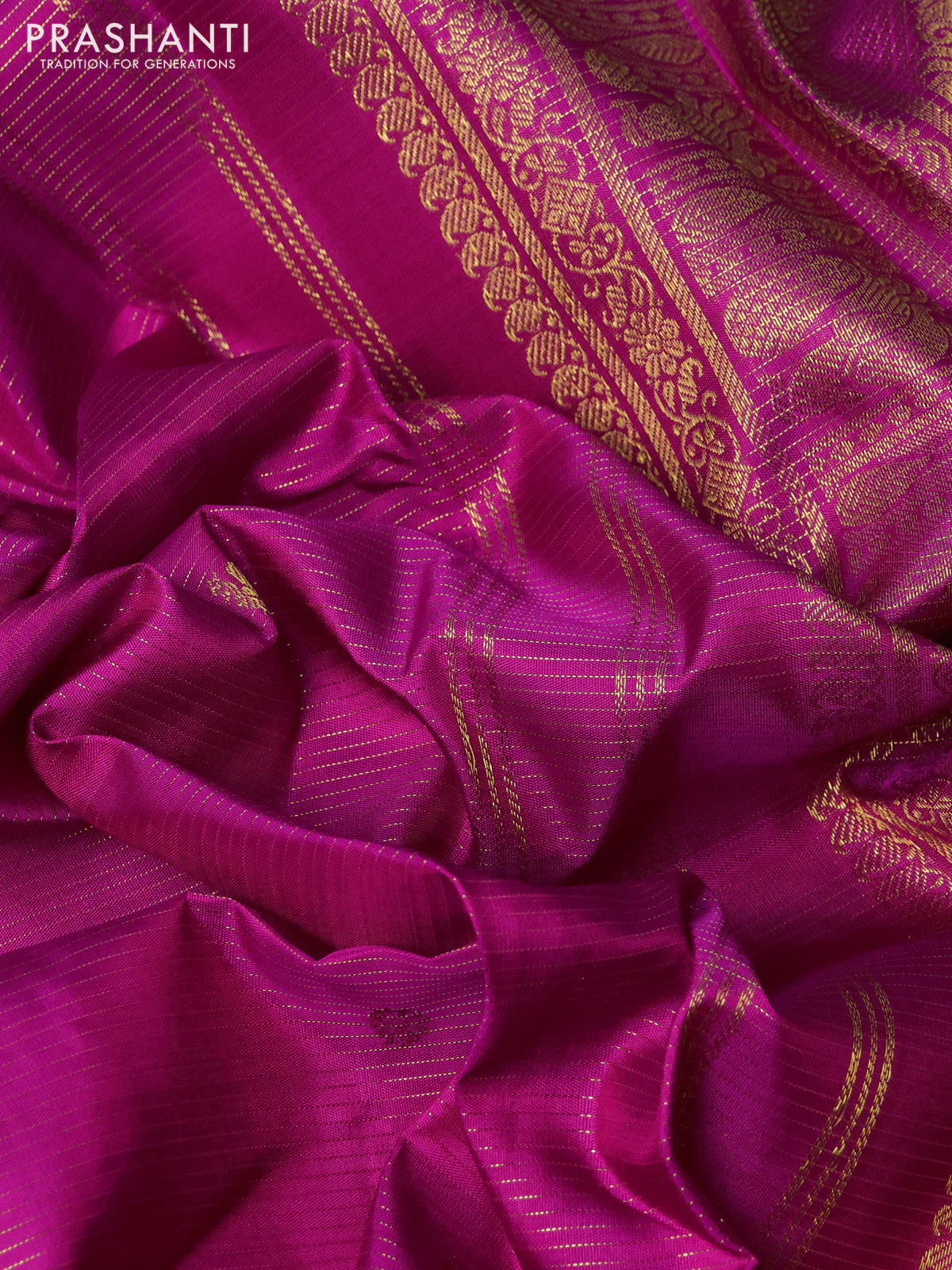 Pure kanchipuram silk saree purple with allover zari weaves & buttas and rich zari woven border - Image 3