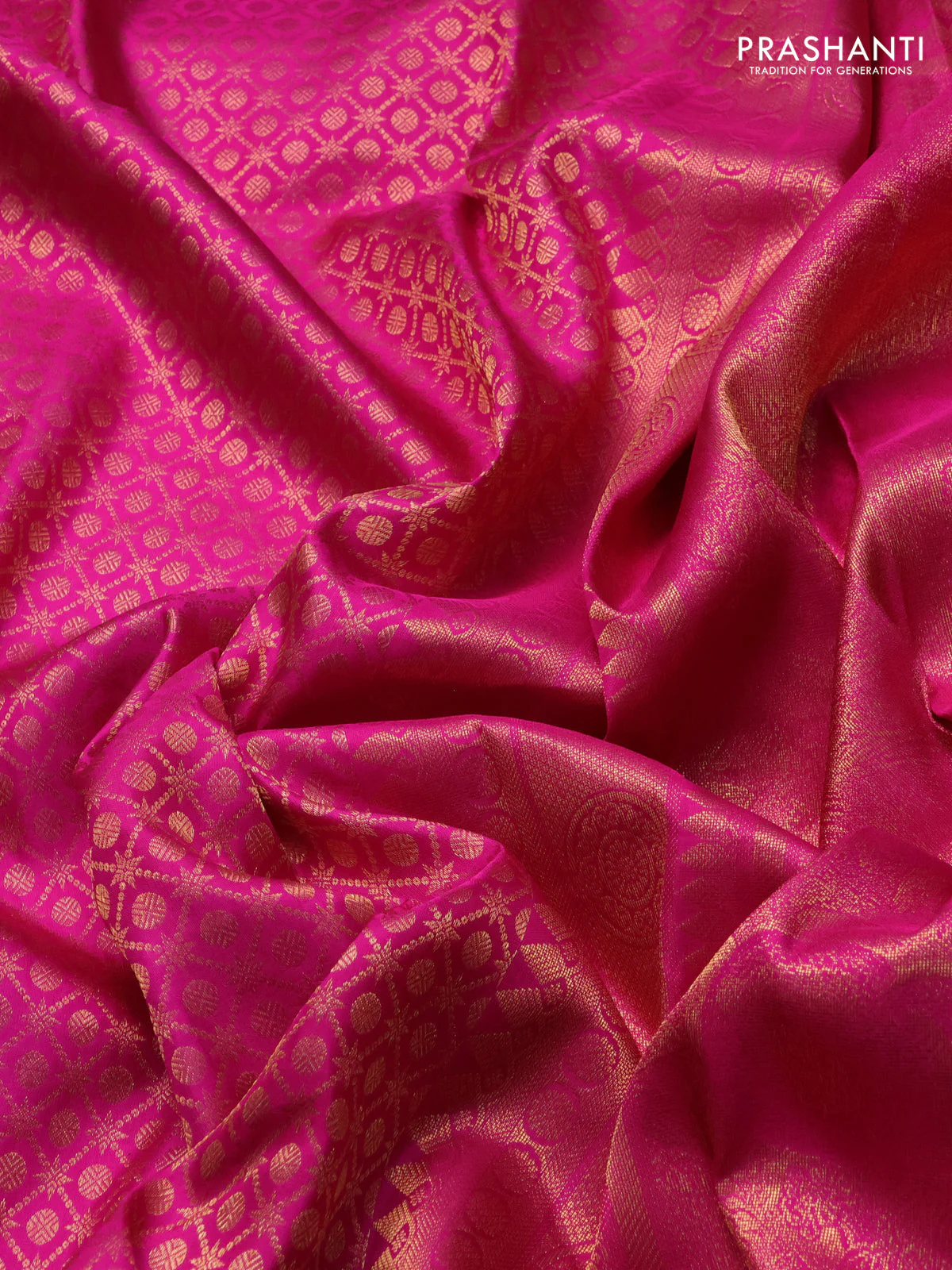 Pure kanchipuram silk saree rani pink with allover zari woven brocade weaves and krishnar weaving pallu - Image 3