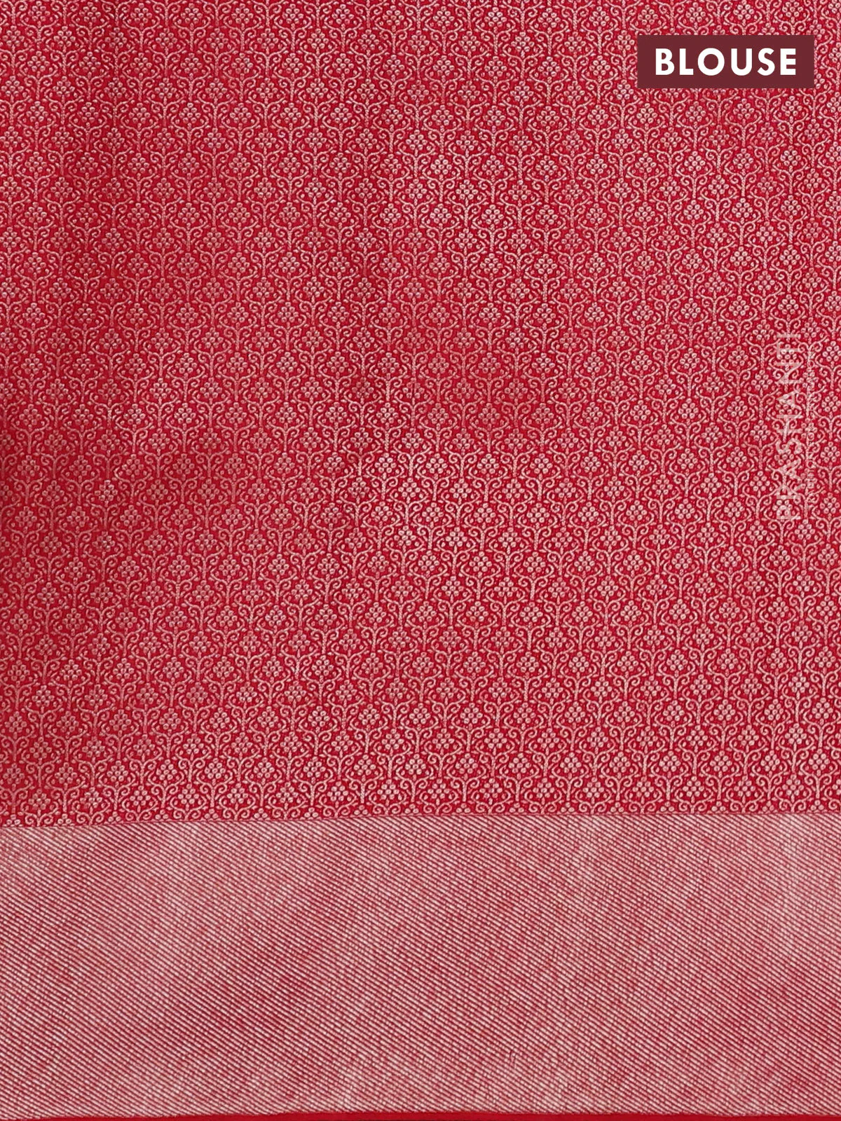 Pure kanchipuram silk saree red with allover silver & gold zari woven brocade weaves and zari woven border - Image 4