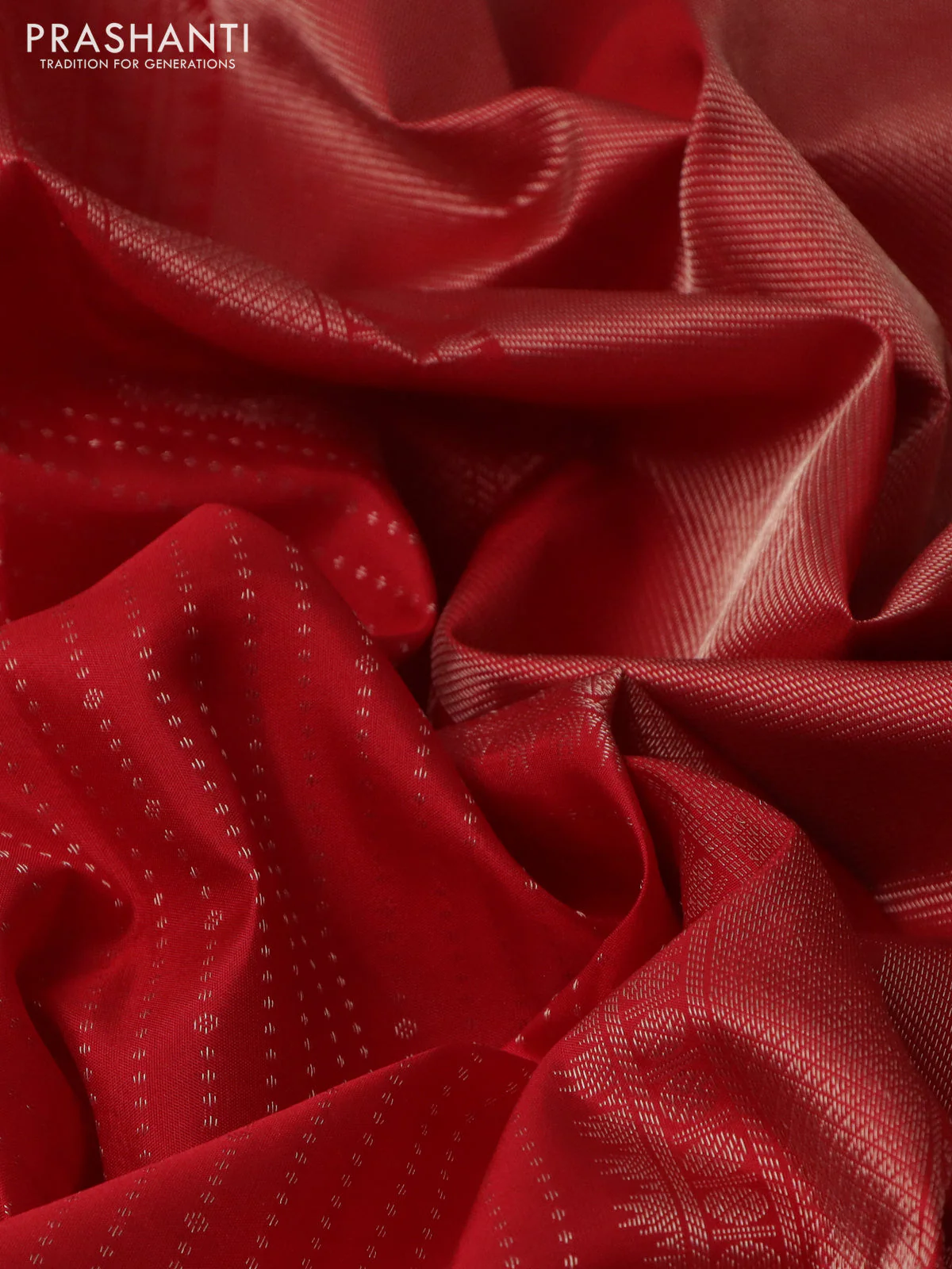 Pure kanchipuram silk saree red with allover zari woven 1000 butta weaves and long rich zari woven border - Image 3