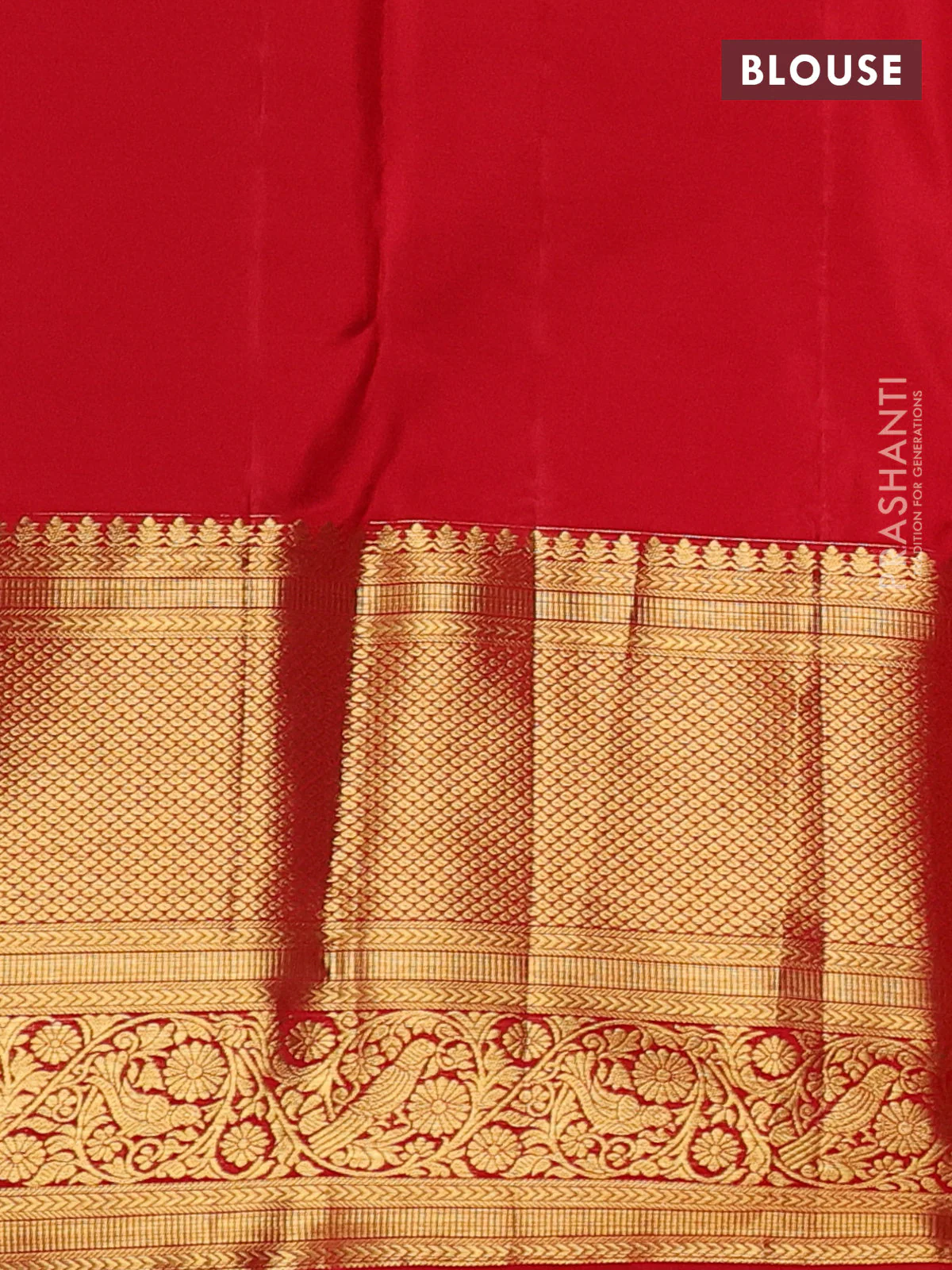 Pure kanchipuram silk saree red with allover zari woven brocade weaves and long zari woven border - Image 4