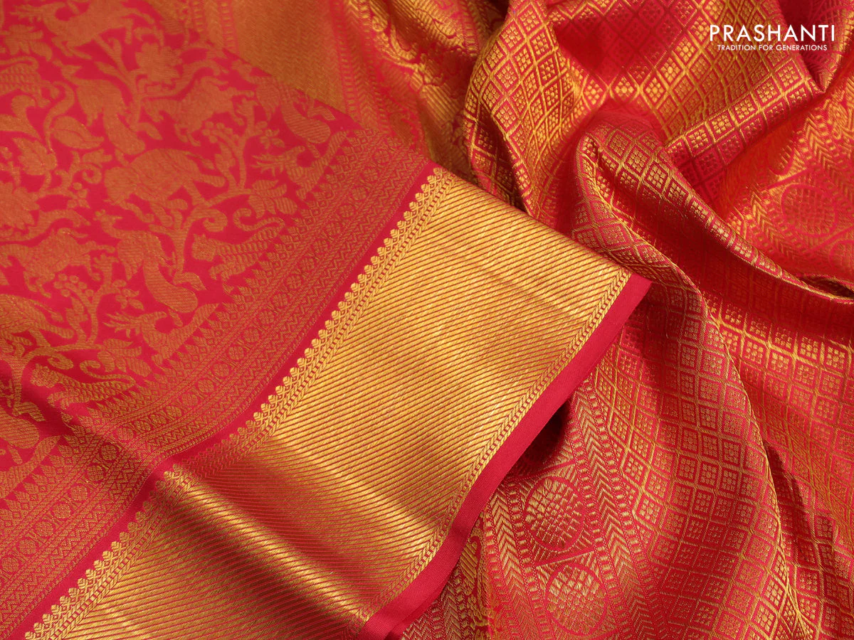 Pure kanchipuram silk saree red with allover zari woven brocade weaves and zari woven border - Image 3