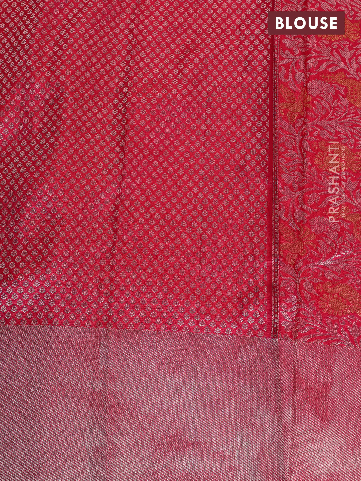 Pure kanchipuram silk saree reddish pink with floral motif zari weaves and silver zari woven border - Image 10