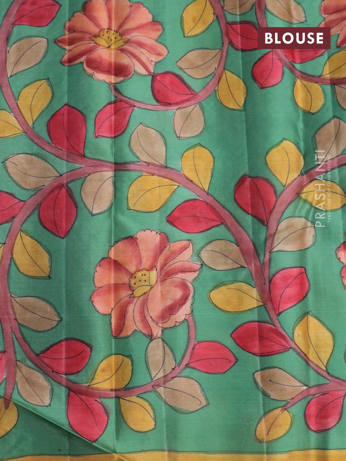 Pure kanchipuram silk saree rust shade and teal green with allover zari woven brocade weaves and kalamkari printed pallu & border - Image 4