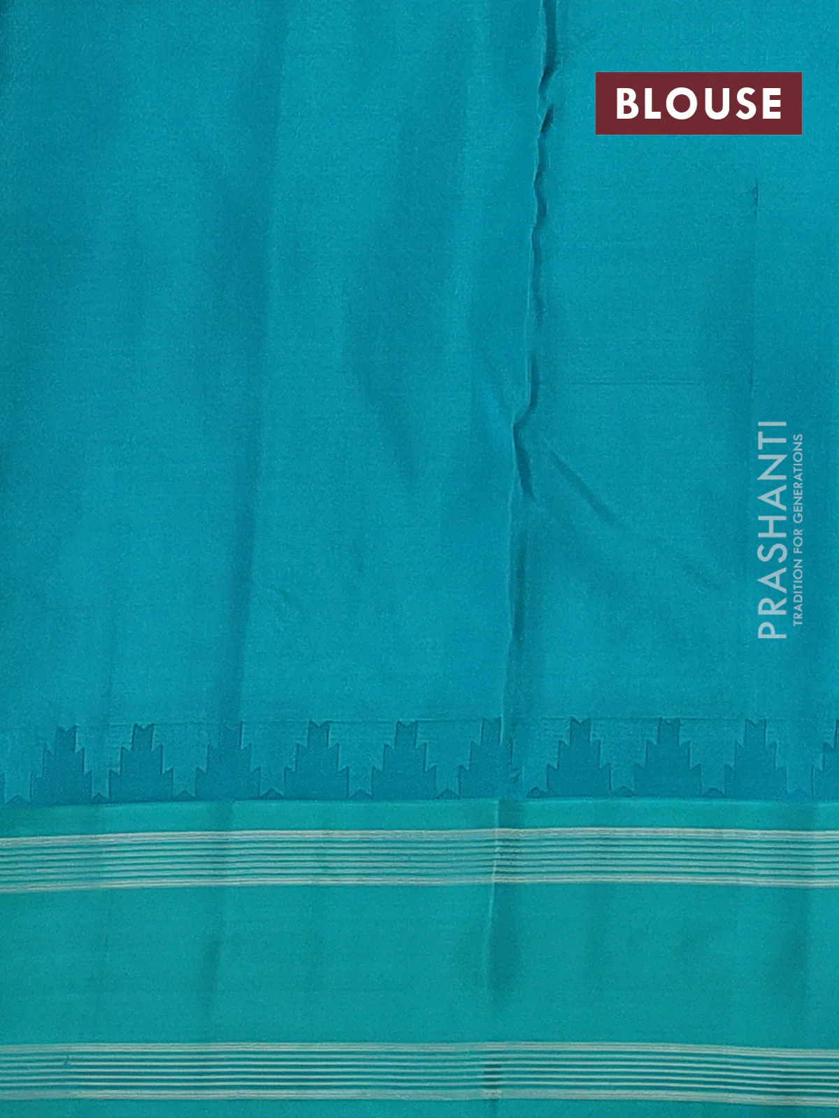 Pure kanchipuram silk saree rust shade and teal green with zari woven buttas and temple design woven border - Image 4