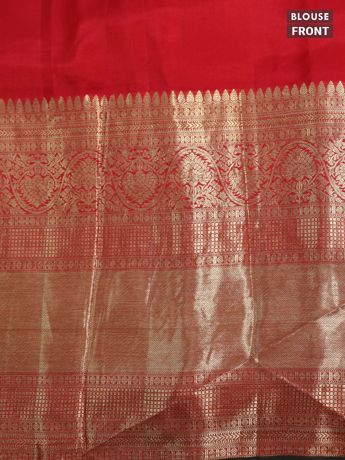 Pure kanchipuram silk saree sandal and red with allover floral digital prints and long zari woven border - Image 4