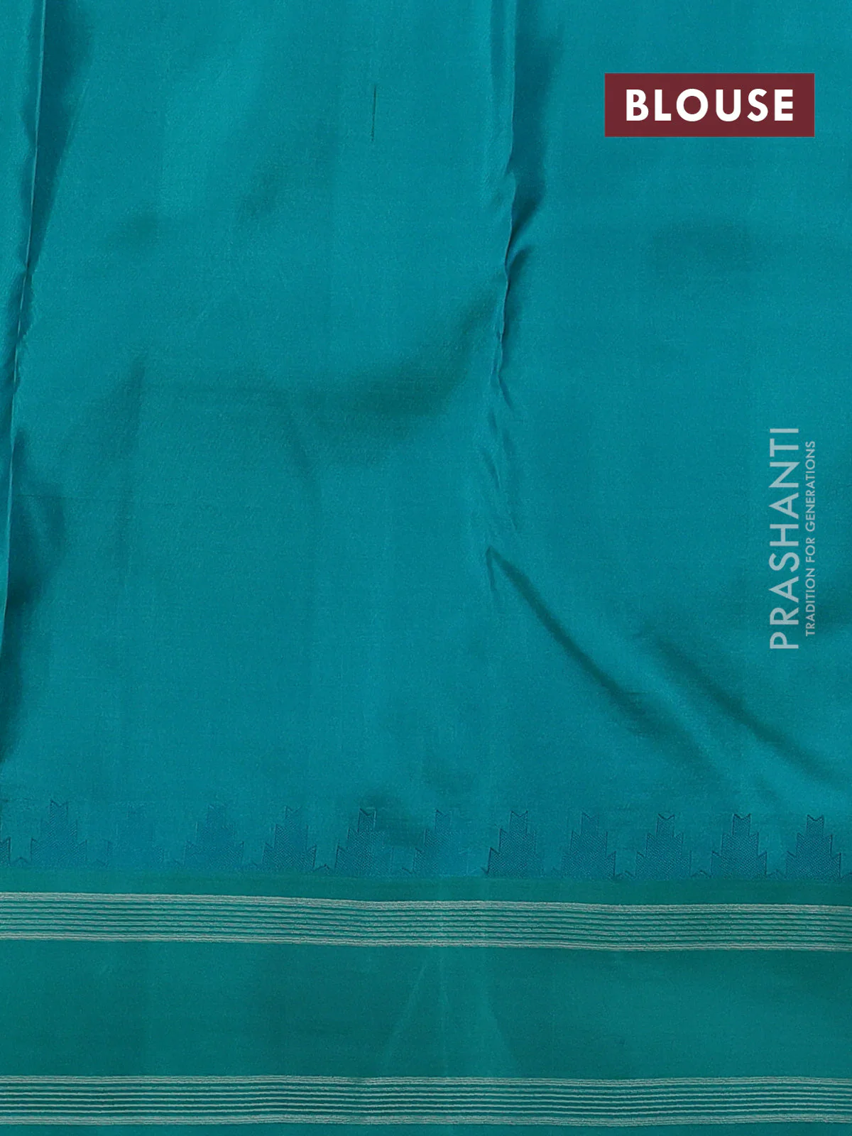Pure kanchipuram silk saree sandal and teal green with zari woven buttas and temple design woven border - Image 4