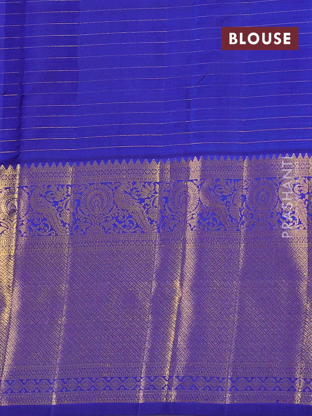 Pure kanchipuram silk saree teal blue and navy blue with allover zari checks & buttas and long zari woven border - Image 4