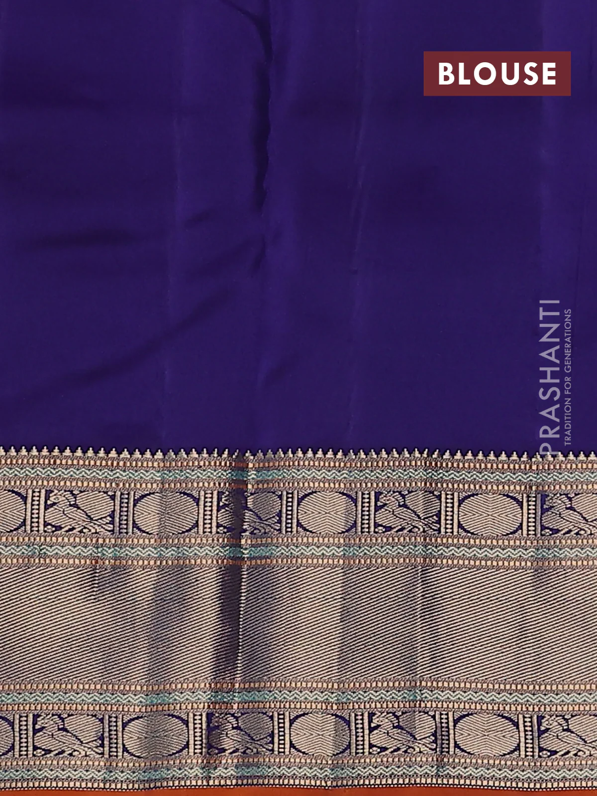 Pure kanchipuram silk saree teal blue and navy blue with zari woven buttas and zari woven border - Image 3