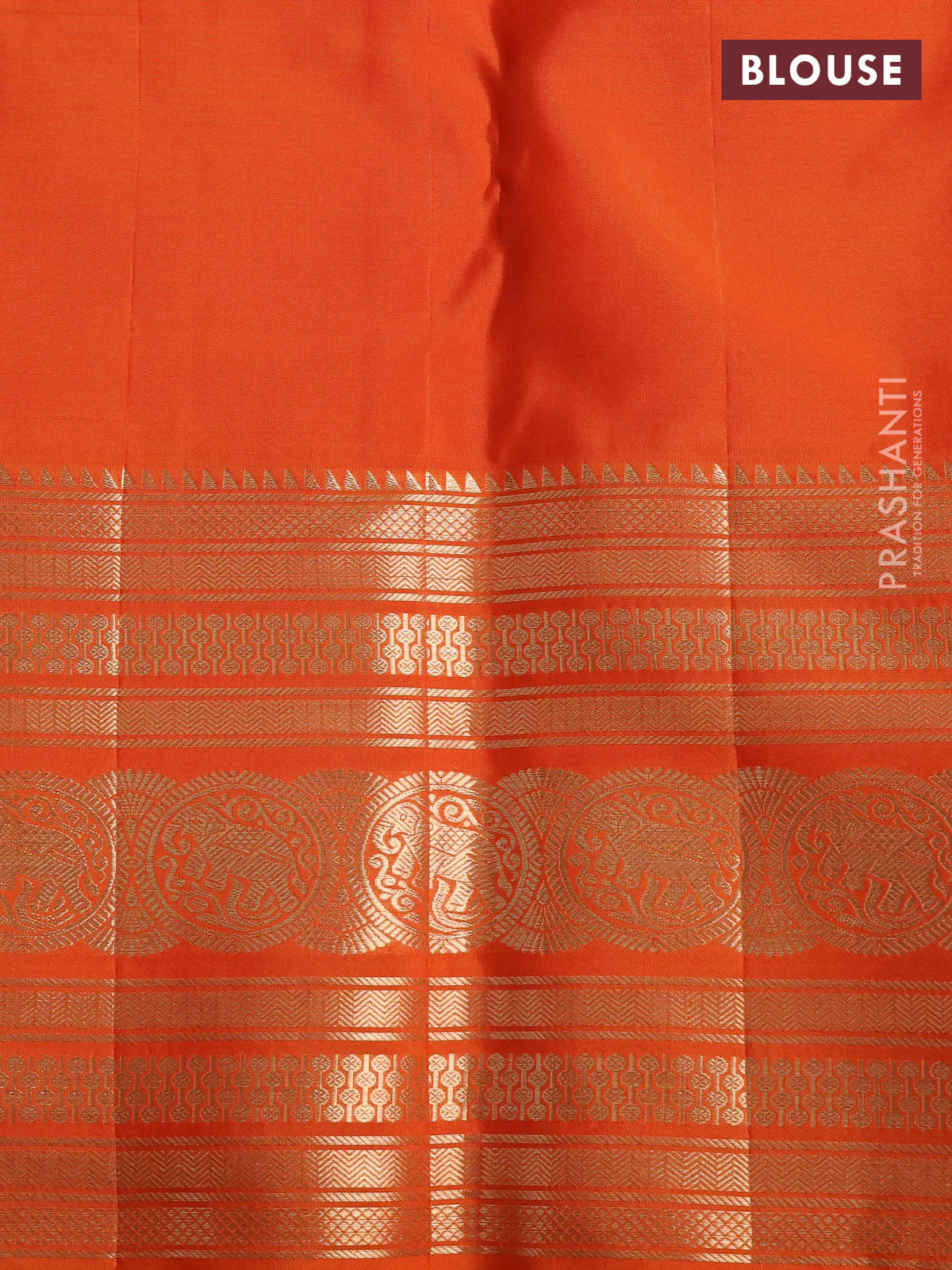 Pure kanchipuram silk saree teal blue and orange with allover zari checked pattern and zari woven border - Image 4