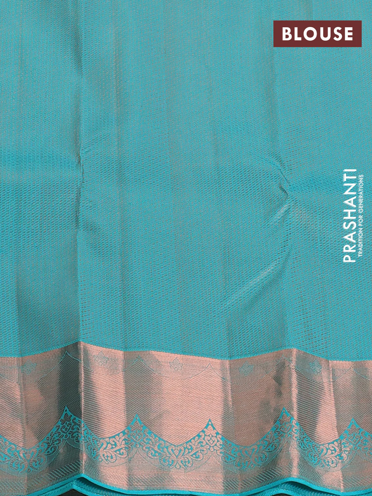 Pure kanchipuram silk saree teal blue shade with allover copper zari wevaes and copper zari woven border - Image 4