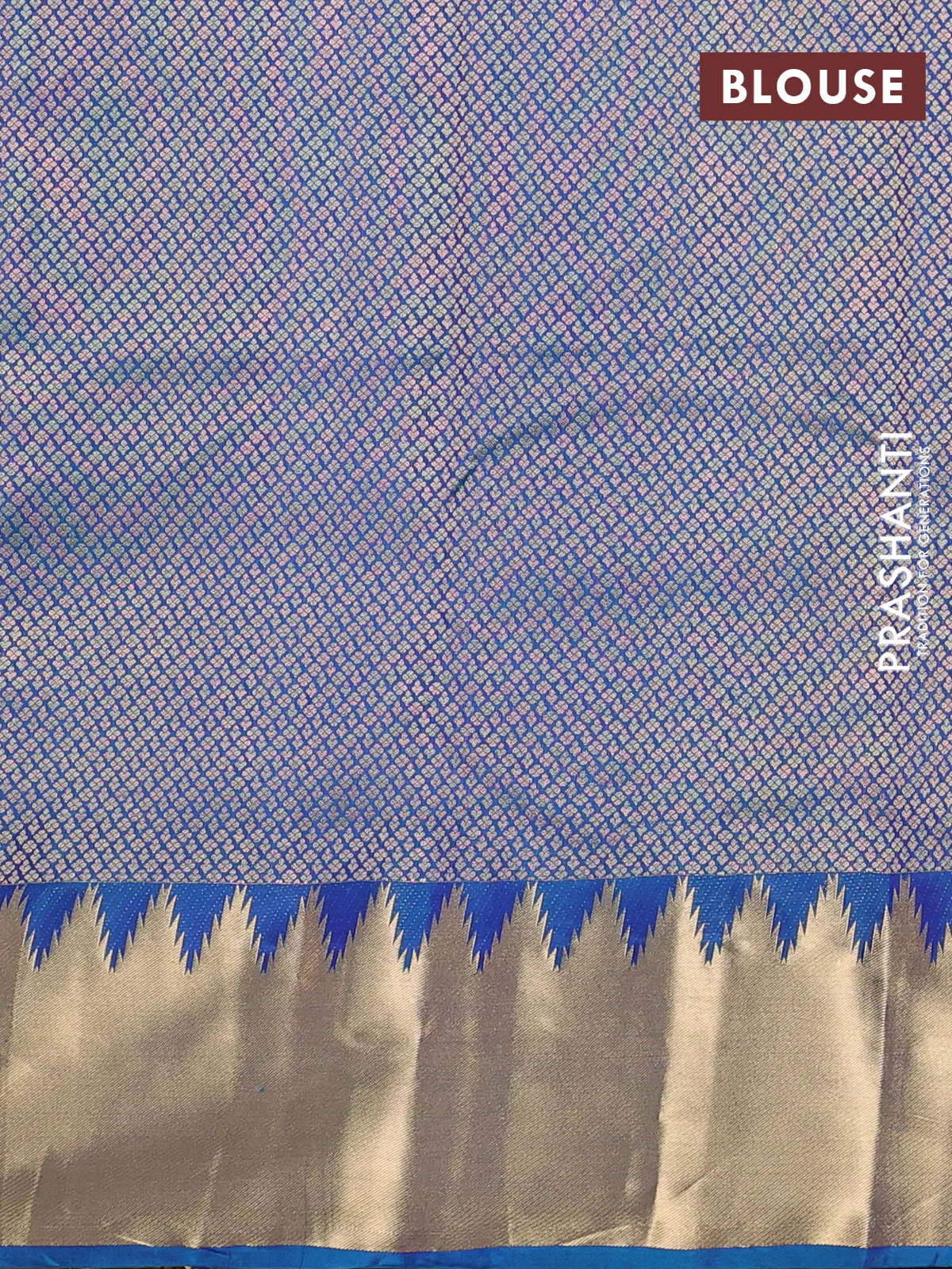 Pure kanchipuram silk saree teal blue with plain body and temple zari woven border - Image 3