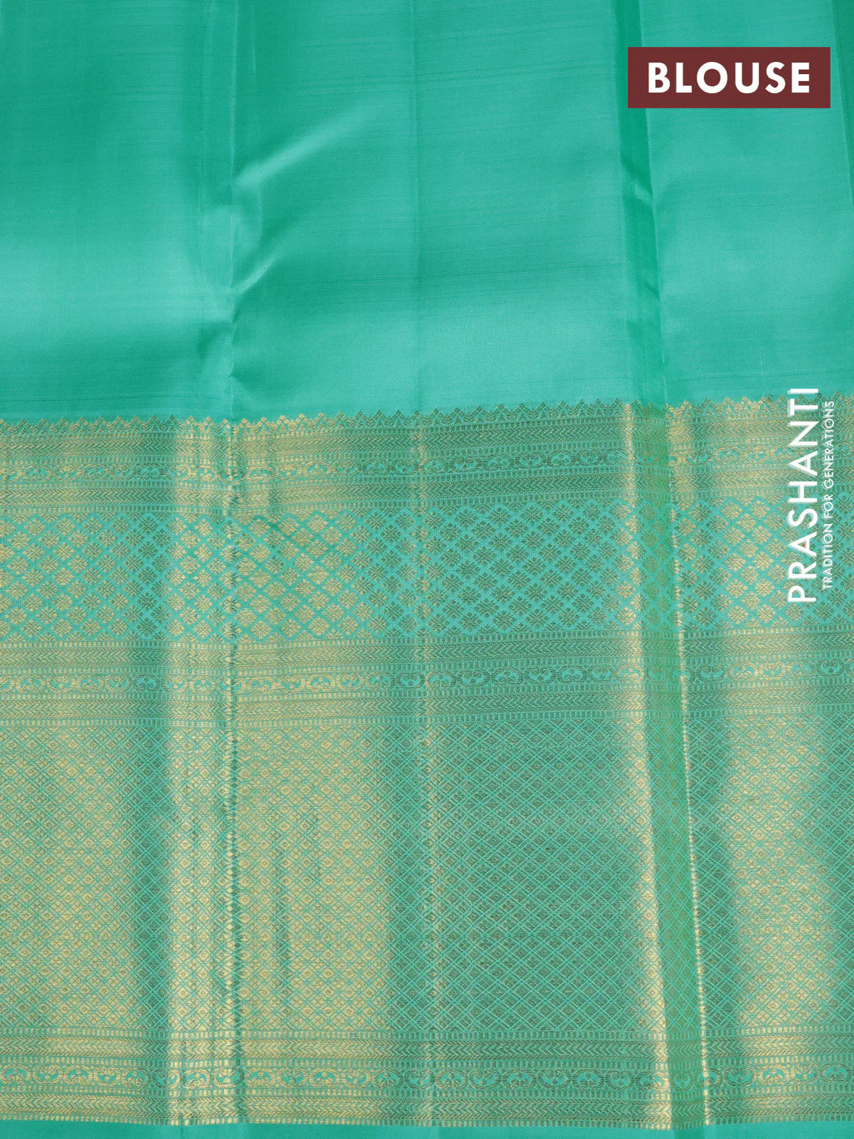 Pure kanchipuram silk saree teal blue with zari woven buttas and long rich zari woven border - Image 4