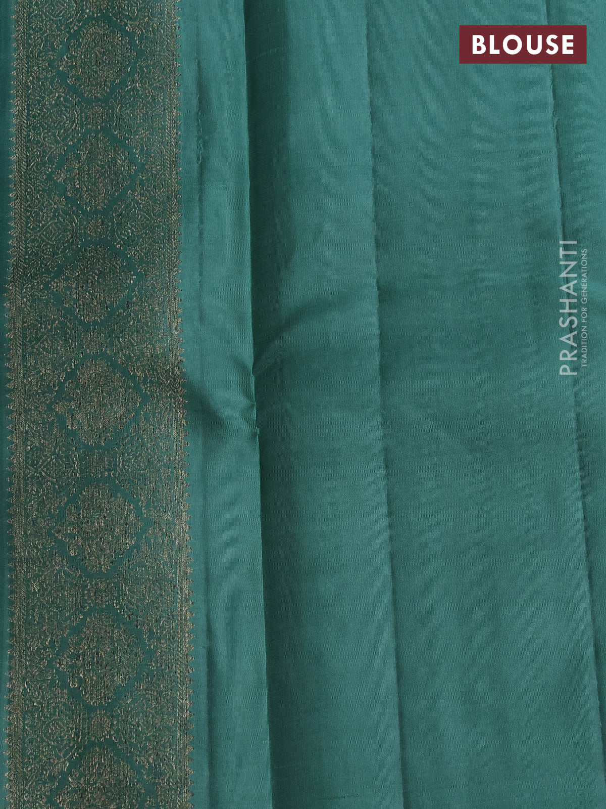 Pure kanchipuram silk saree teal green with allover antique zari weaves and woven border - Image 4