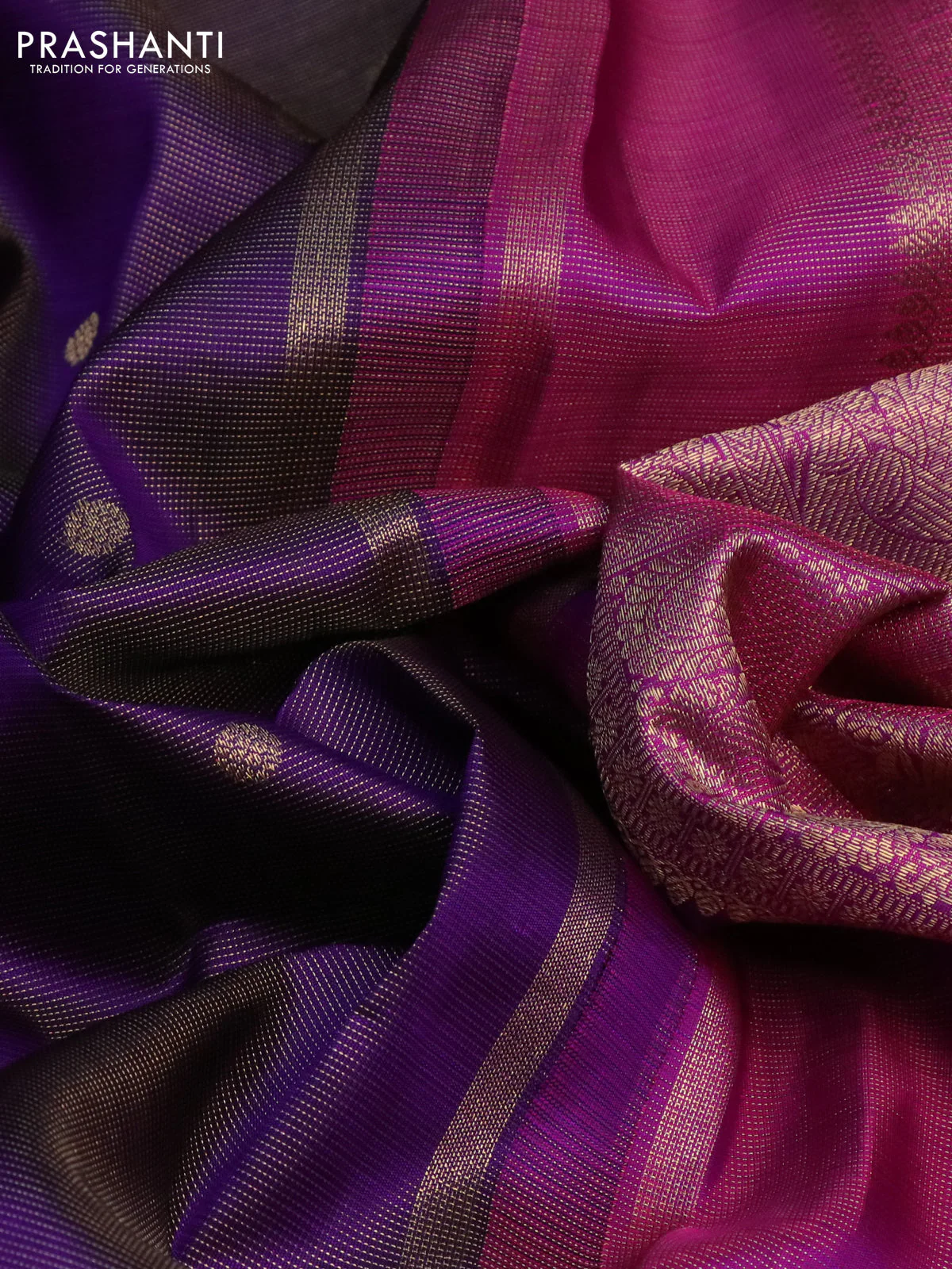 Pure kanchipuram silk saree violet and purple with allover zari weaves & buttas and zari woven border - Image 4